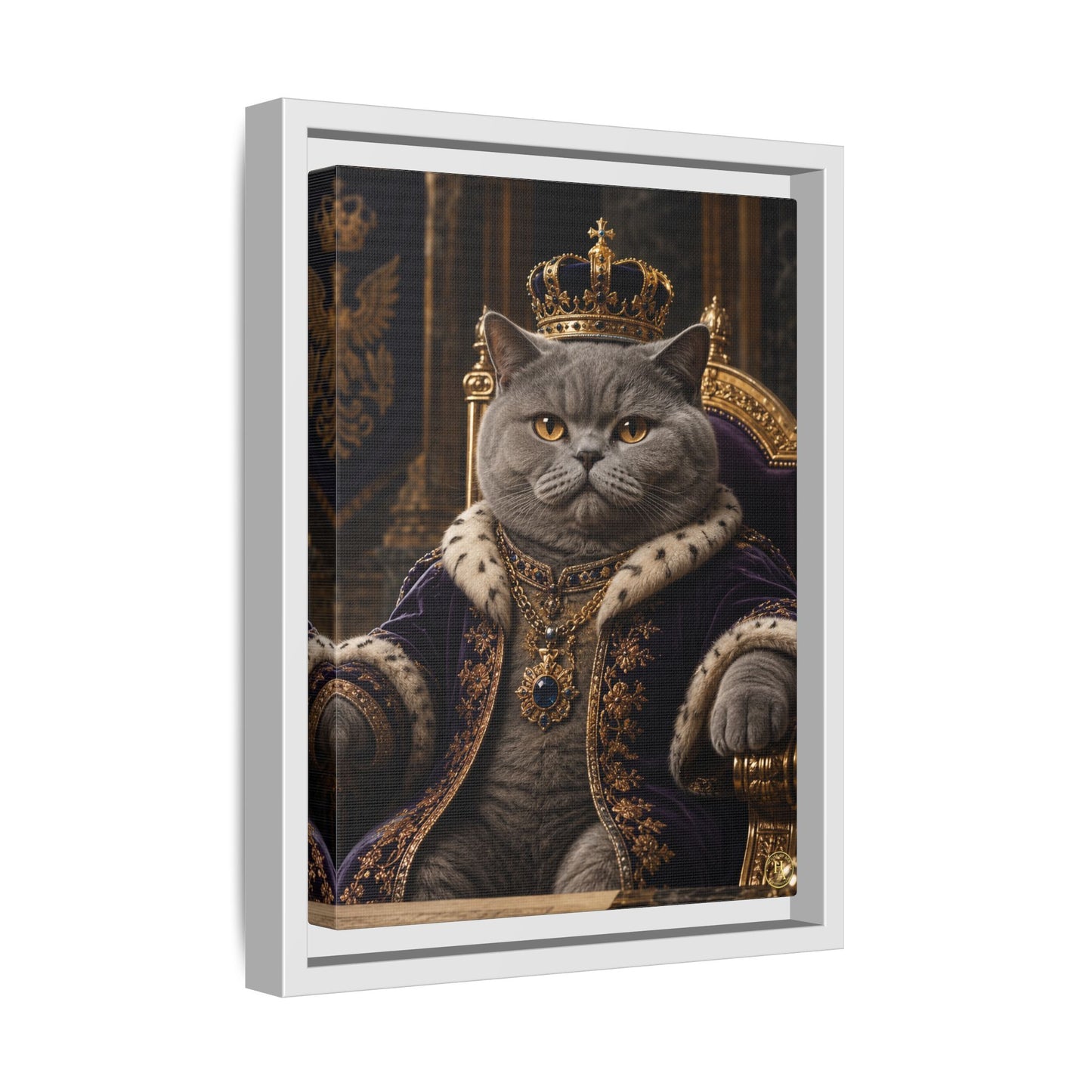 Regal British Shorthair Cat Portrait Framed Canvas — His Royal Whiskers Cat Wall Art  by House of Ace
