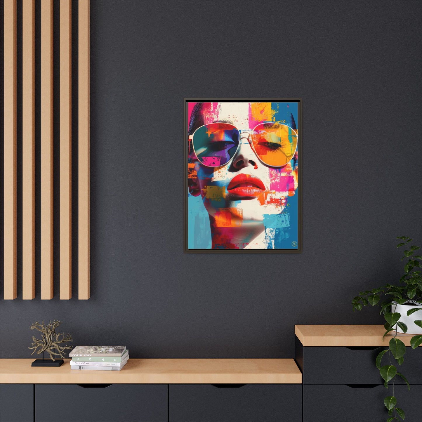 Abstract Pop Art Canvas Wall Art by House of Aces, Colourful Fashion Portrait Print, Framed Matte Canvas, Modern Statement Wall Decor