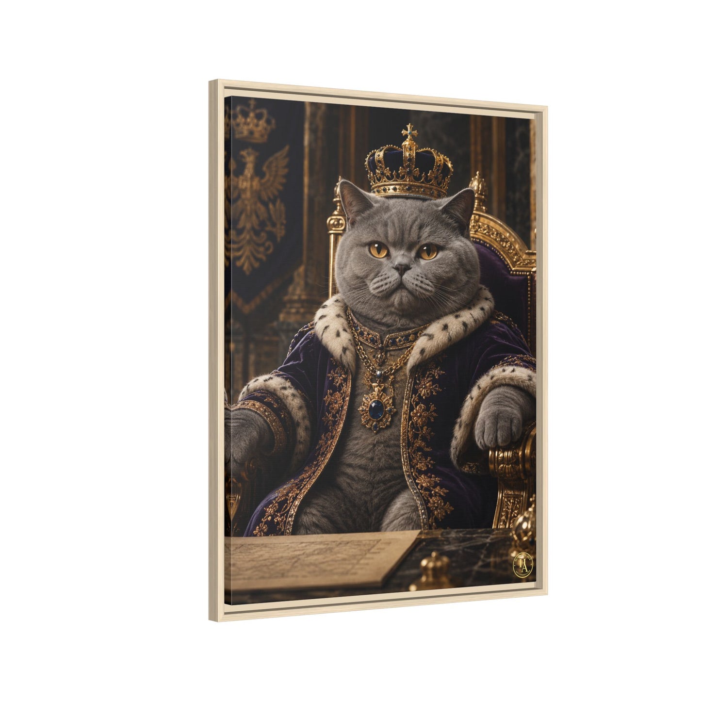 Regal British Shorthair Cat Portrait Framed Canvas — His Royal Whiskers Cat Wall Art  by House of Ace