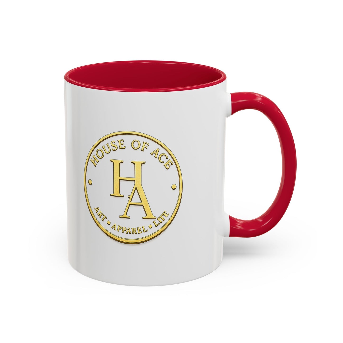 Crimson Elegance – Original Acrylic Art Accent Mug House of Aces Logo Mug — 11oz/15oz Ceramic Coffee Cup (Black Handle & Rim)