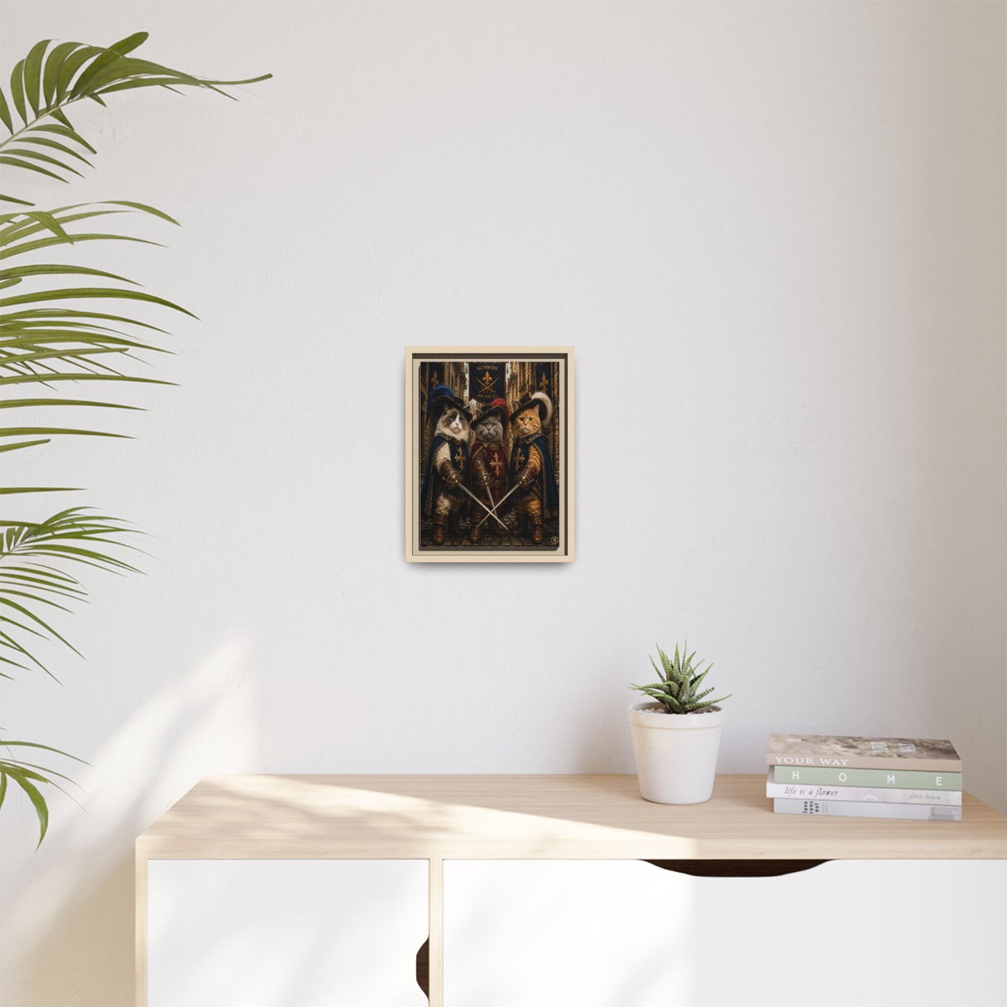 3 Musketeer Cats (The Three Musker Paws) – All for One, One for All Framed Canvas by House of Ace