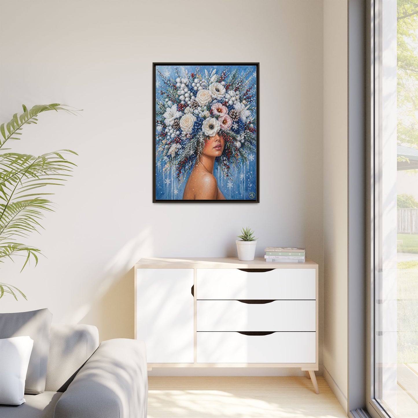 Winter’s Lady Flower – Bloomlight Reverie Framed Matte Canvas by House of Ace