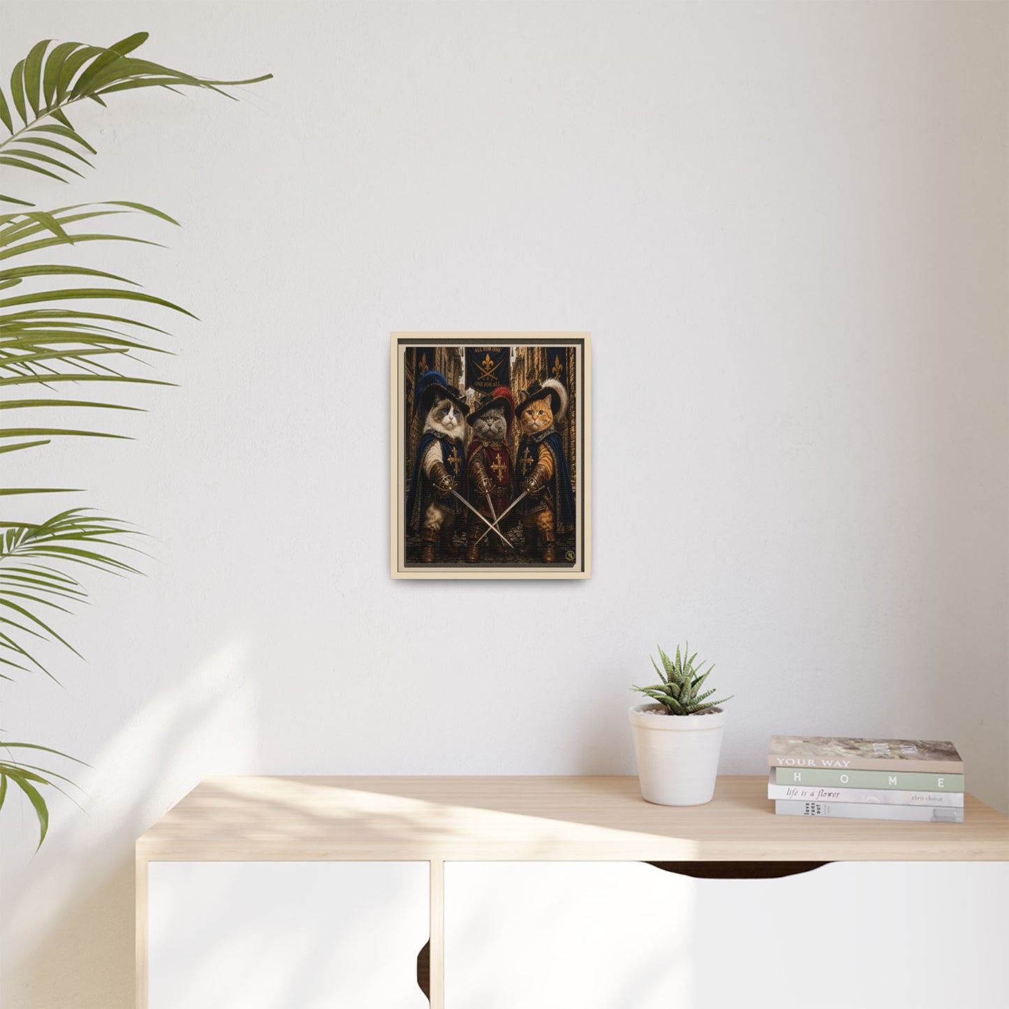 3 Musketeer Cats (The Three Musker Paws) – All for One, One for All Framed Canvas by House of Ace