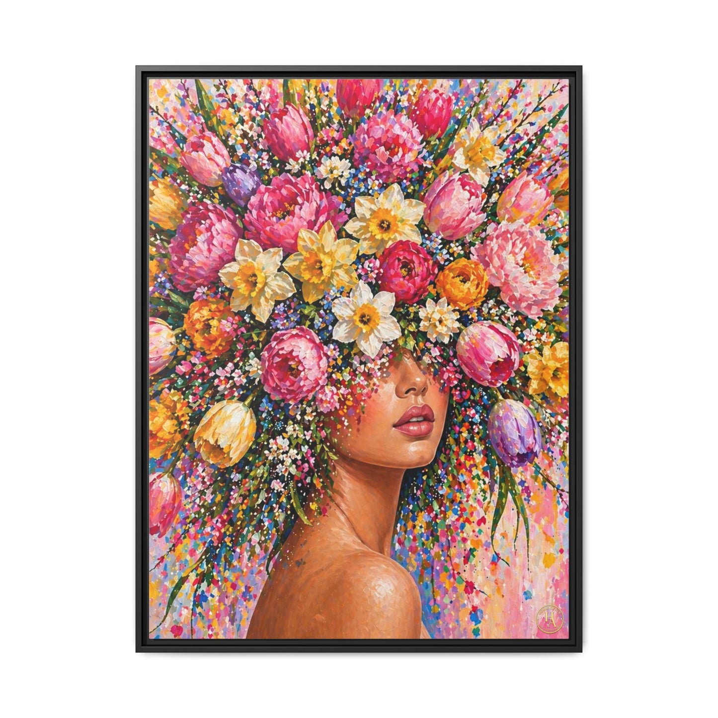 Spring's Lady Flower – Bloomlight Reverie Framed Matte Canvas by House of Ace