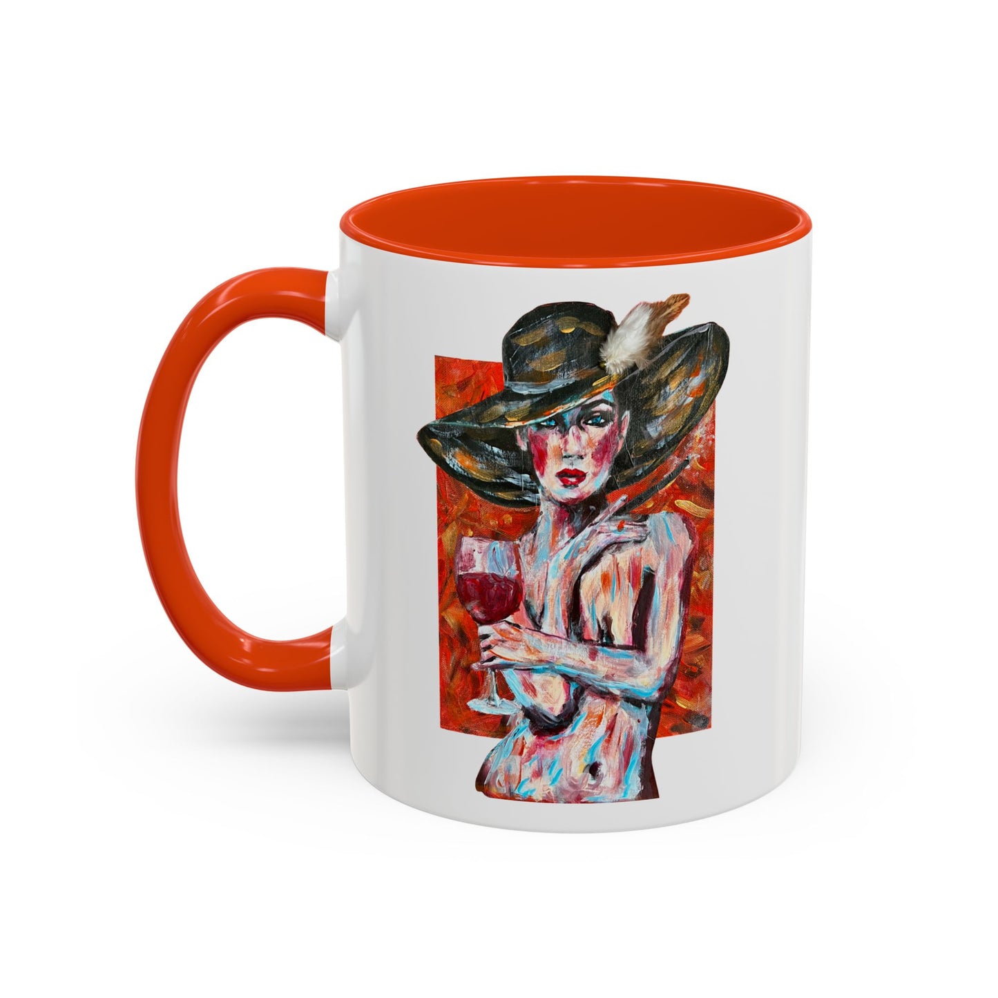 Crimson Elegance – Original Acrylic Art Accent Mug House of Aces Logo Mug — 11oz/15oz Ceramic Coffee Cup (Black Handle & Rim)
