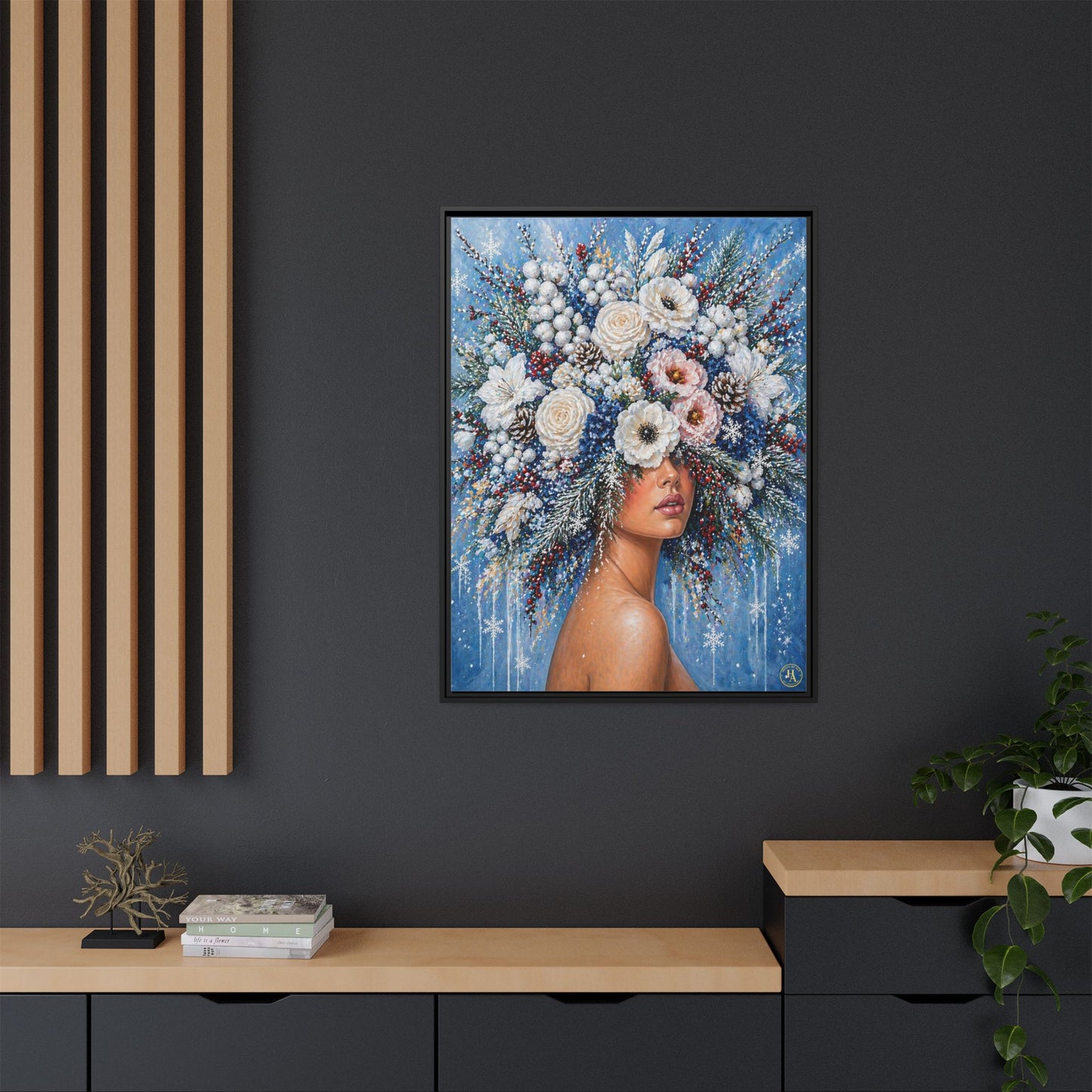 Winter’s Lady Flower – Bloomlight Reverie Framed Matte Canvas by House of Ace