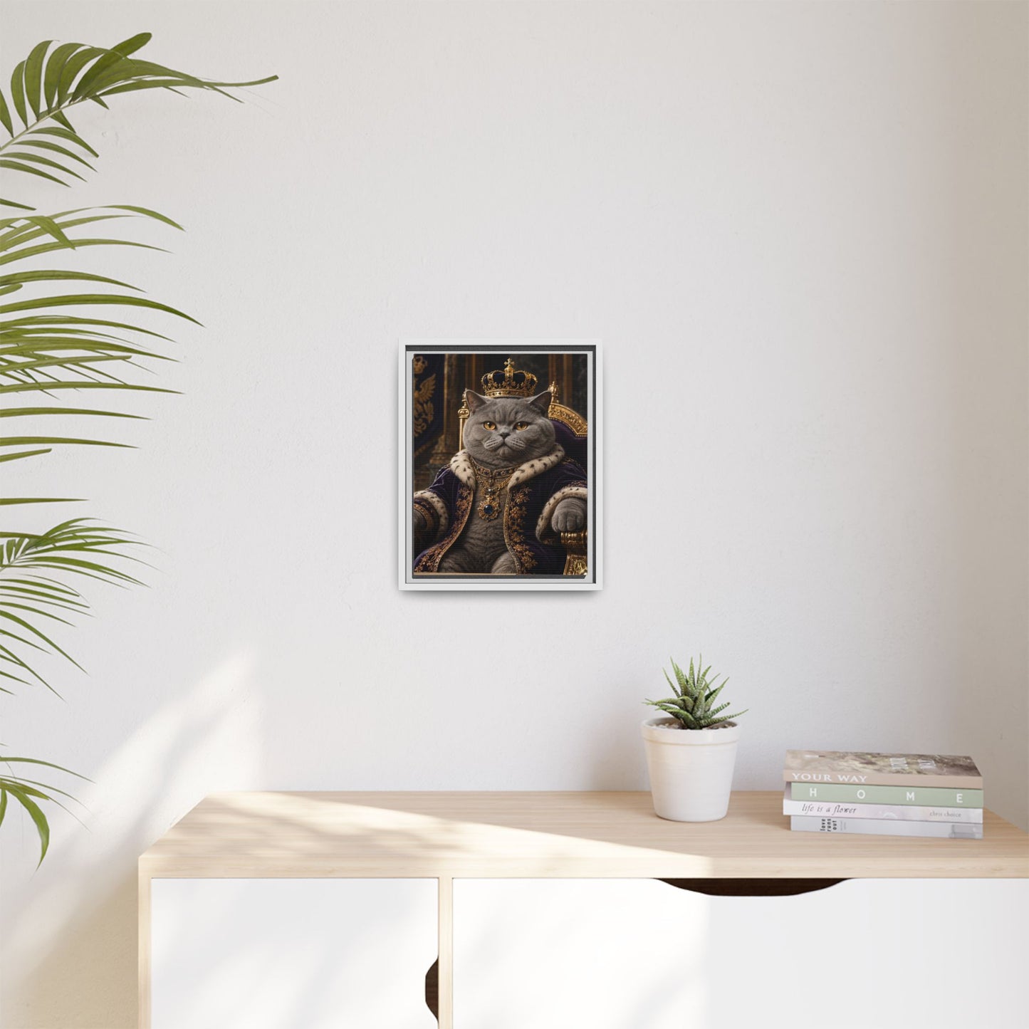 Regal British Shorthair Cat Portrait Framed Canvas — His Royal Whiskers Cat Wall Art  by House of Ace