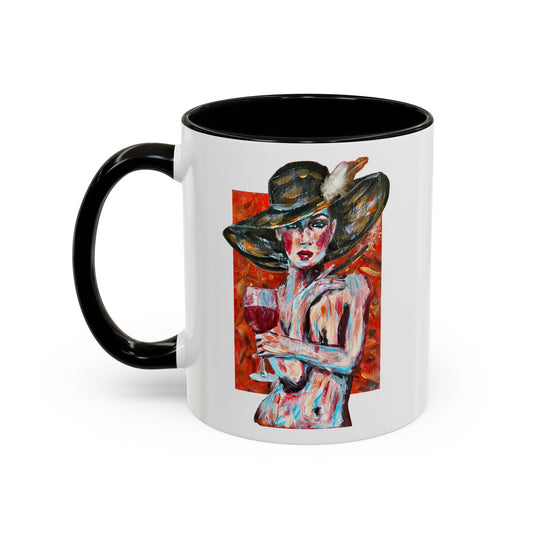 Crimson Elegance – Original Acrylic Art Accent Mug House of Aces Logo Mug — 11oz/15oz Ceramic Coffee Cup (Black Handle & Rim)