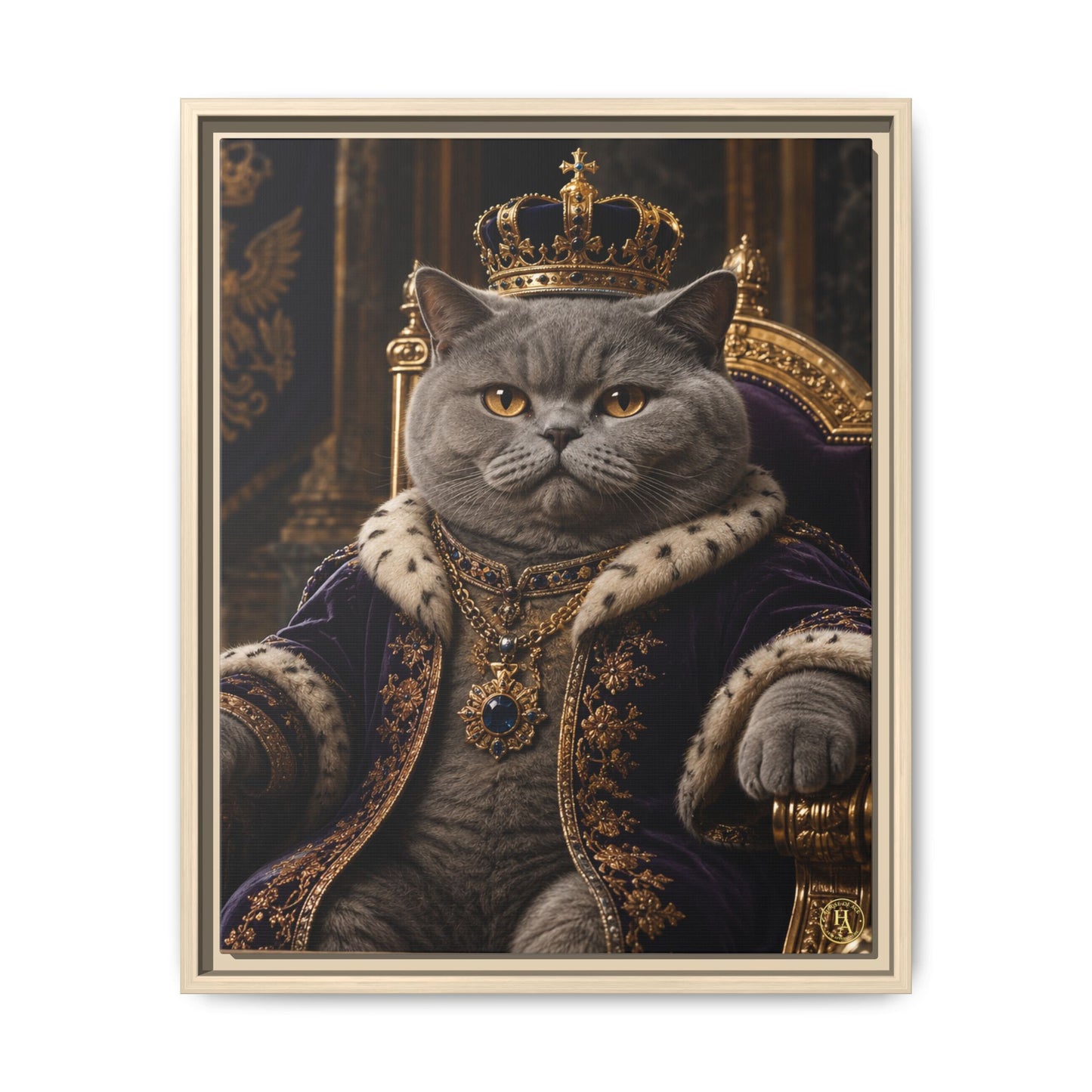 Regal British Shorthair Cat Portrait Framed Canvas — His Royal Whiskers Cat Wall Art  by House of Ace