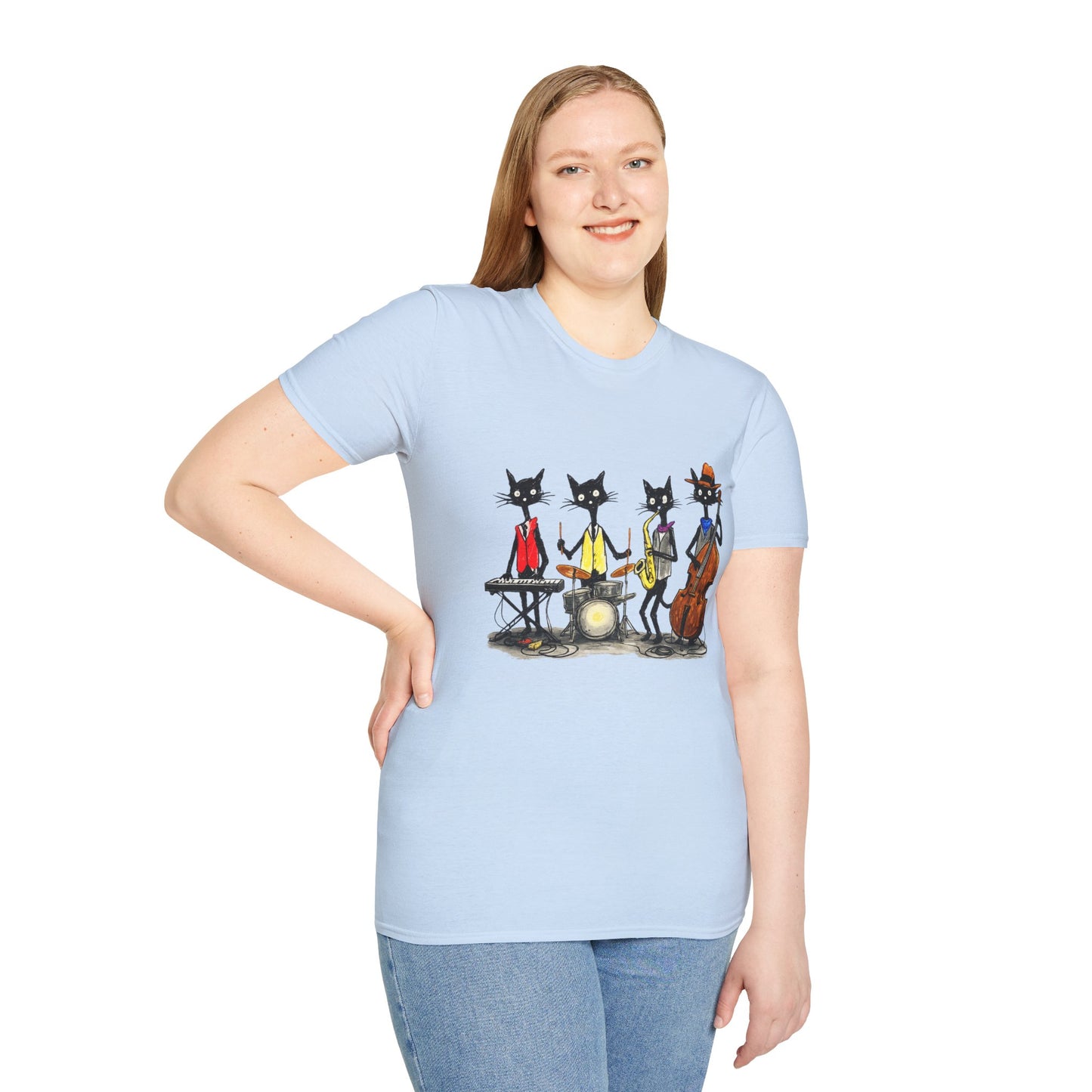 Jazz Cats Quartet Tee by House of Ace – Hand-Drawn Musician Cat Graphic Shirt