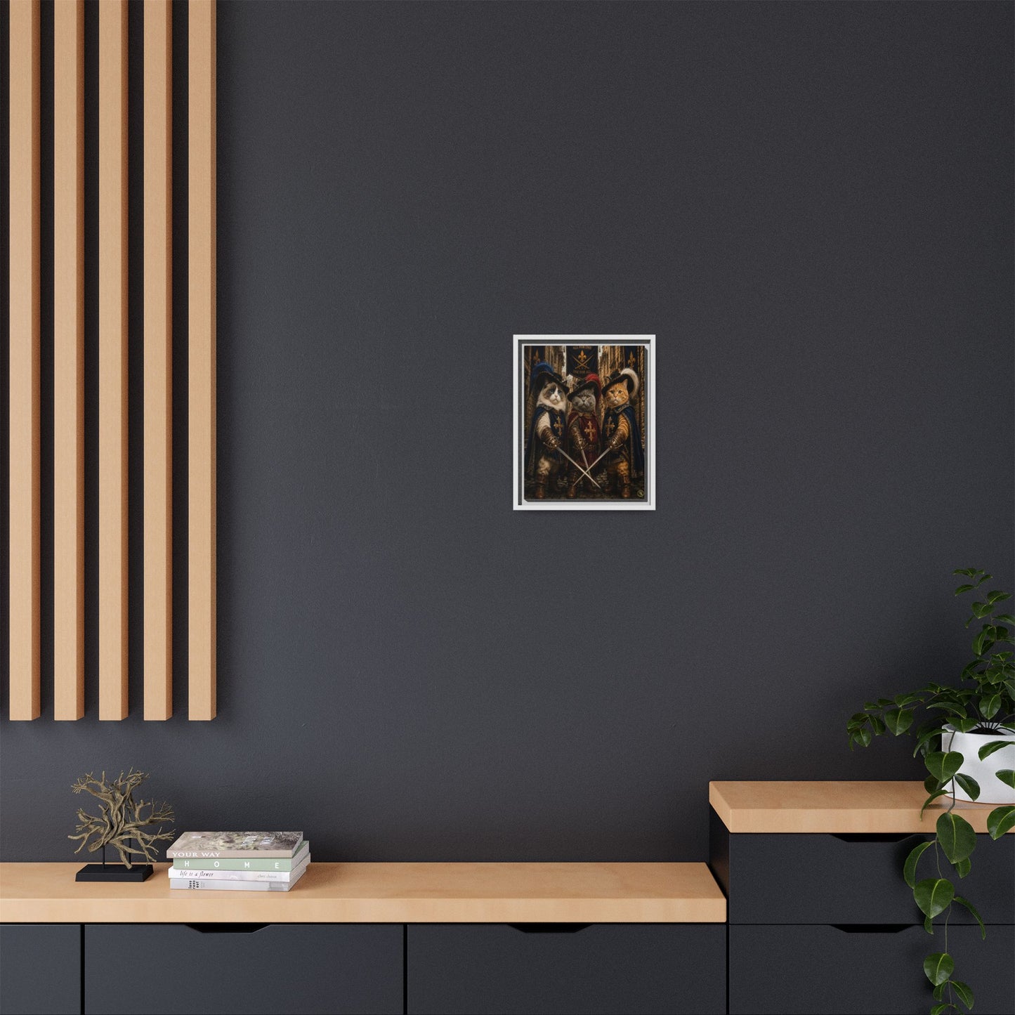 3 Musketeer Cats (The Three Musker Paws) – All for One, One for All Framed Canvas by House of Ace
