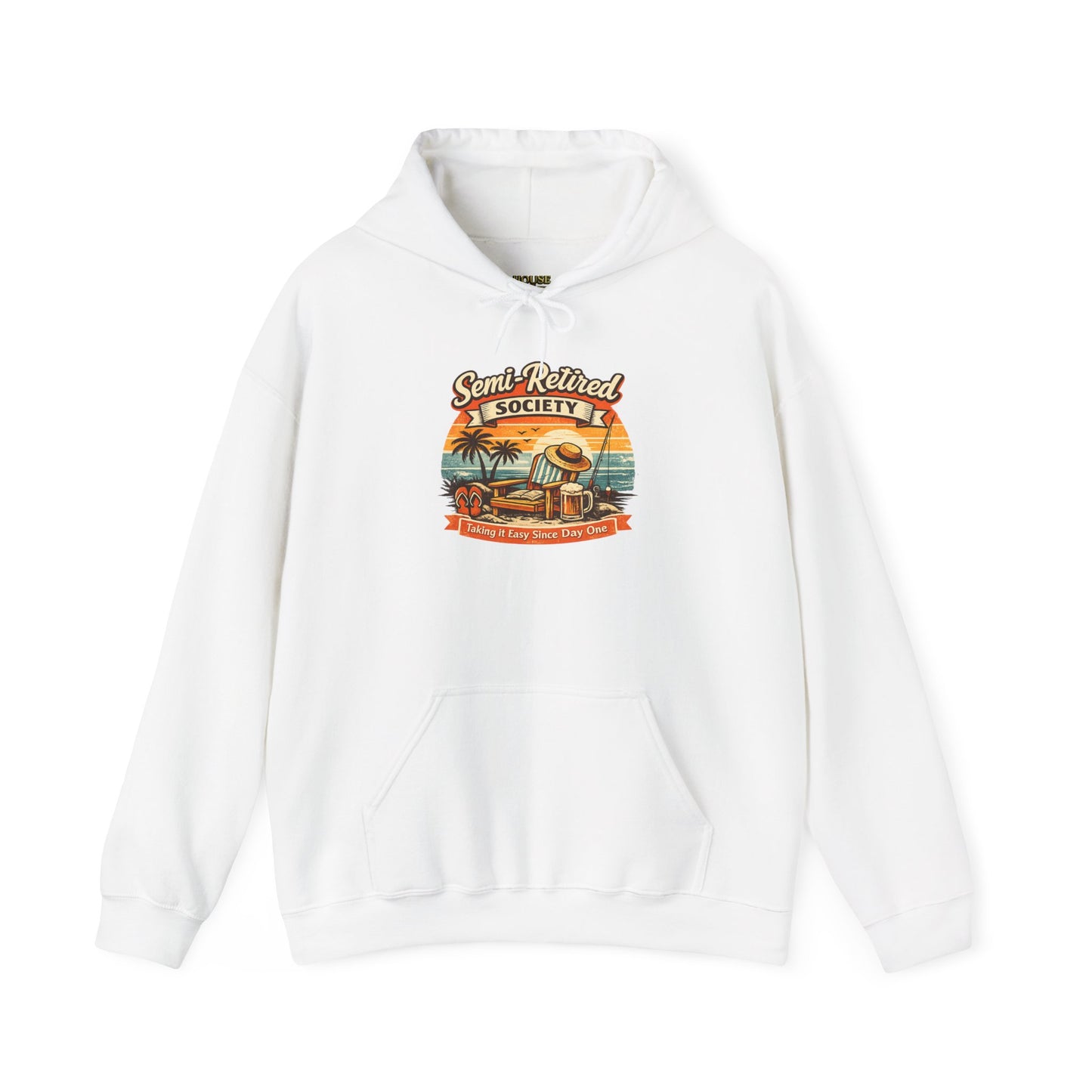 Semi-Retired Society Hoodie – Vintage Beach Retirement Sweatshirt