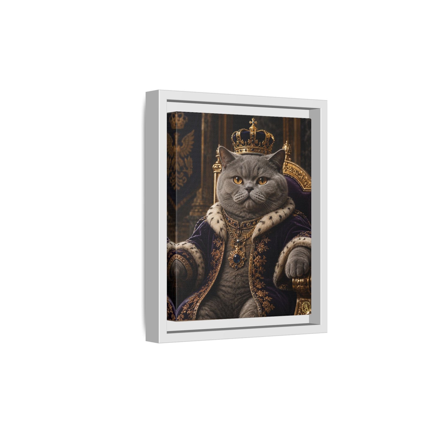 Regal British Shorthair Cat Portrait Framed Canvas — His Royal Whiskers Cat Wall Art  by House of Ace
