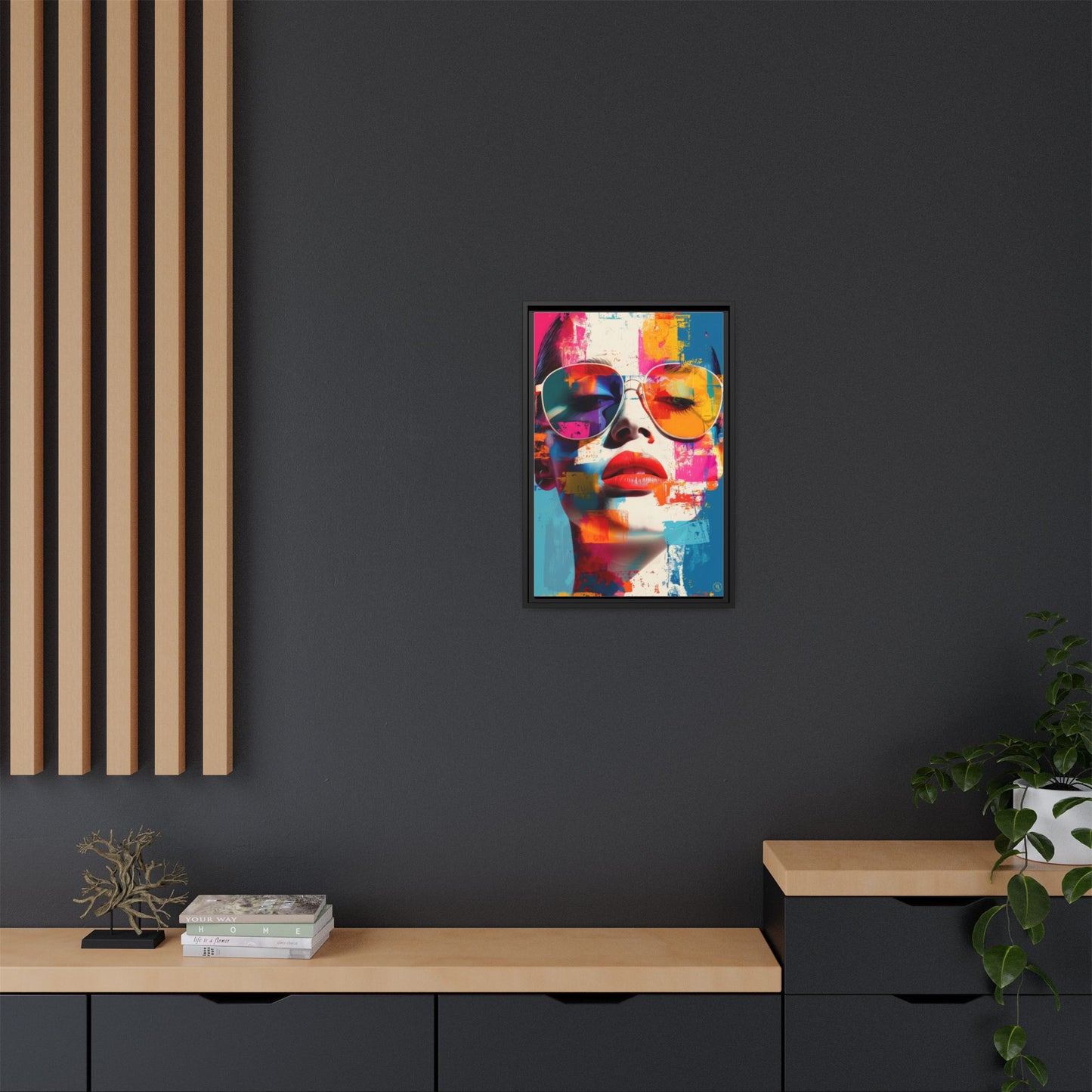 Abstract Pop Art Canvas Wall Art by House of Aces, Colourful Fashion Portrait Print, Framed Matte Canvas, Modern Statement Wall Decor