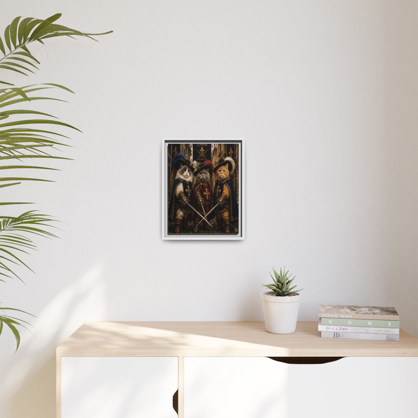 3 Musketeer Cats (The Three Musker Paws) – All for One, One for All Framed Canvas by House of Ace
