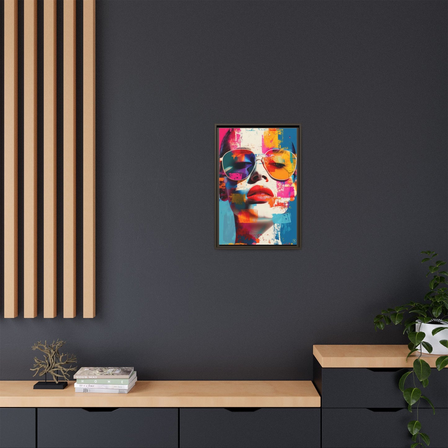 Abstract Pop Art Canvas Wall Art by House of Aces, Colourful Fashion Portrait Print, Framed Matte Canvas, Modern Statement Wall Decor