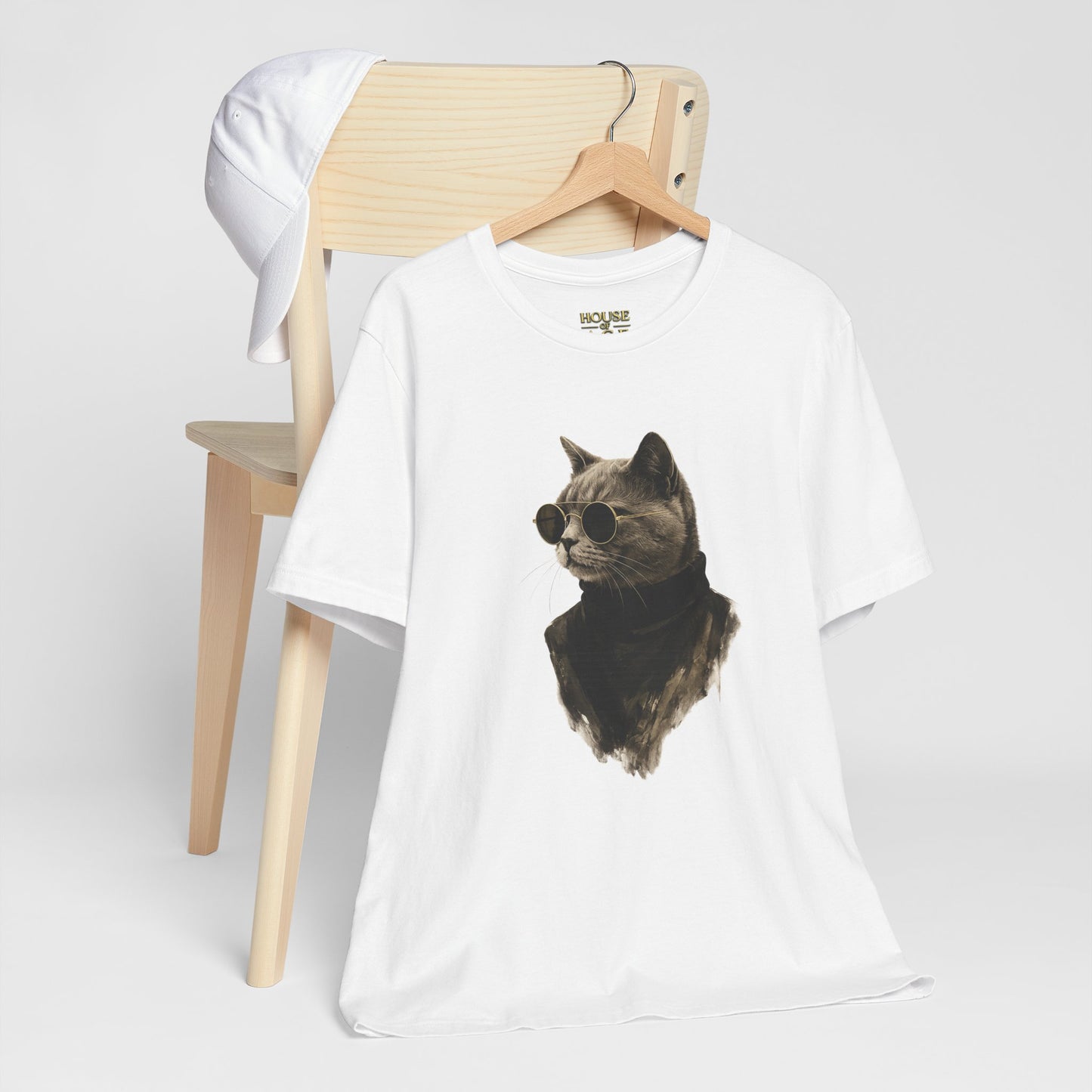 Cool Cat Graphic T-Shirt | Vintage Monochrome Cat Tee by House of Ace