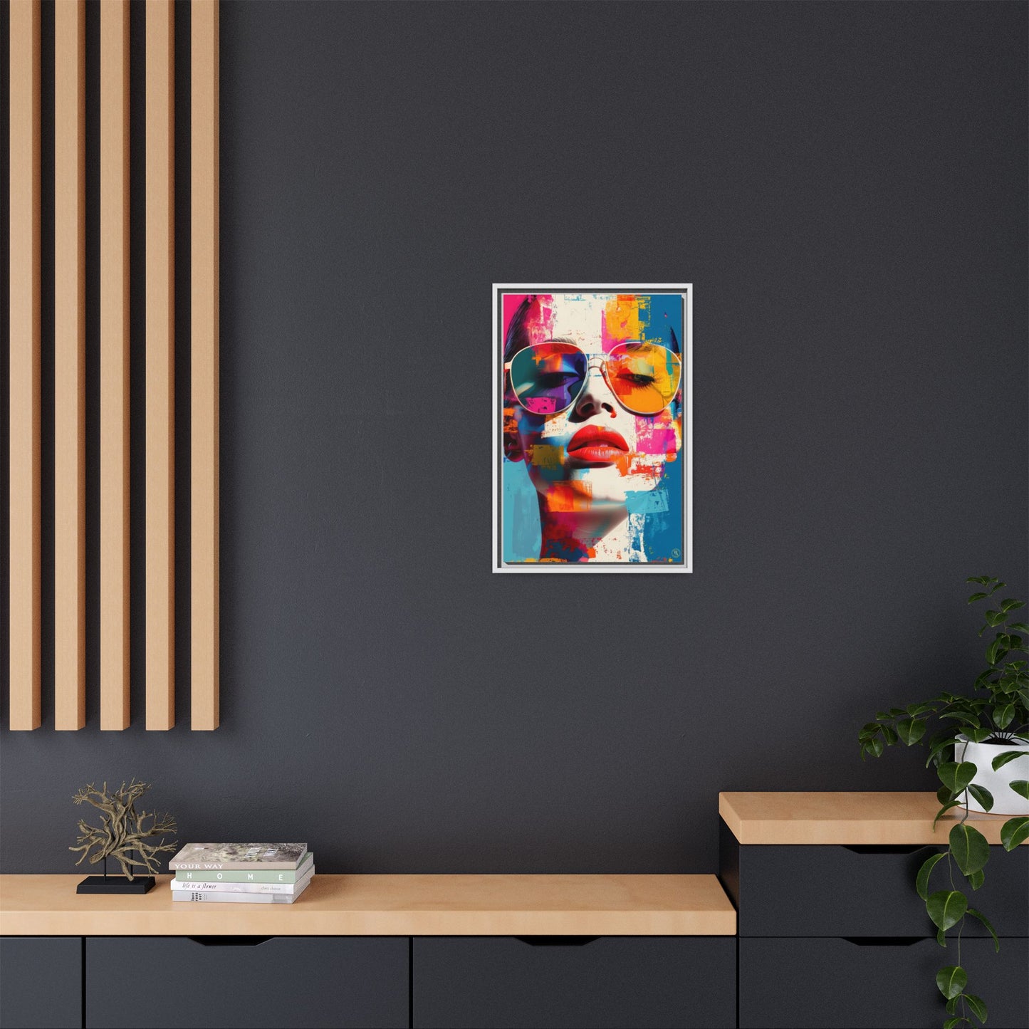 Abstract Pop Art Canvas Wall Art by House of Aces, Colourful Fashion Portrait Print, Framed Matte Canvas, Modern Statement Wall Decor