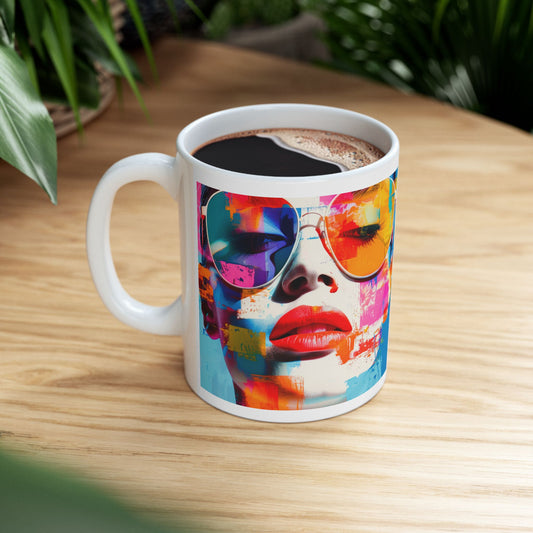 House of Ace Pop-Art Portrait Ceramic Mug – Vibrant Color Coffee Cup, Modern Artistic Tea Mug, Glossy Microwave & Dishwasher Safe
