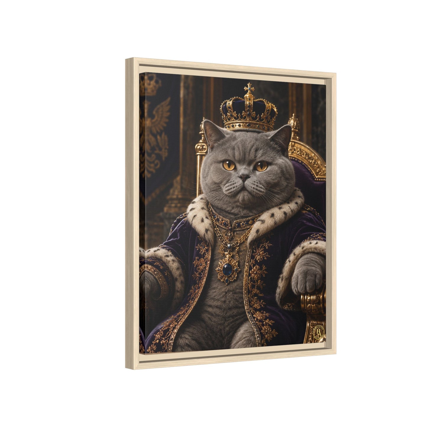 Regal British Shorthair Cat Portrait Framed Canvas — His Royal Whiskers Cat Wall Art  by House of Ace