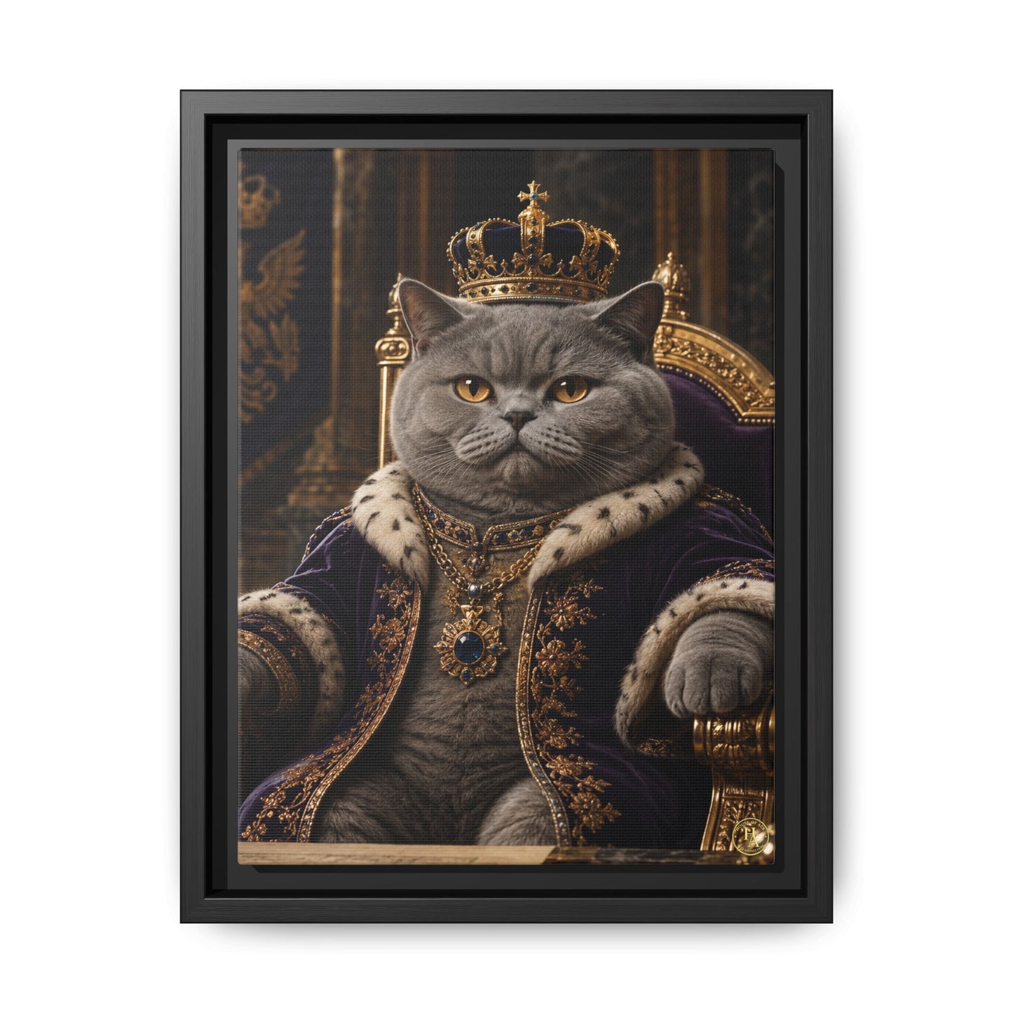 Regal British Shorthair Cat Portrait Framed Canvas — His Royal Whiskers Cat Wall Art  by House of Ace