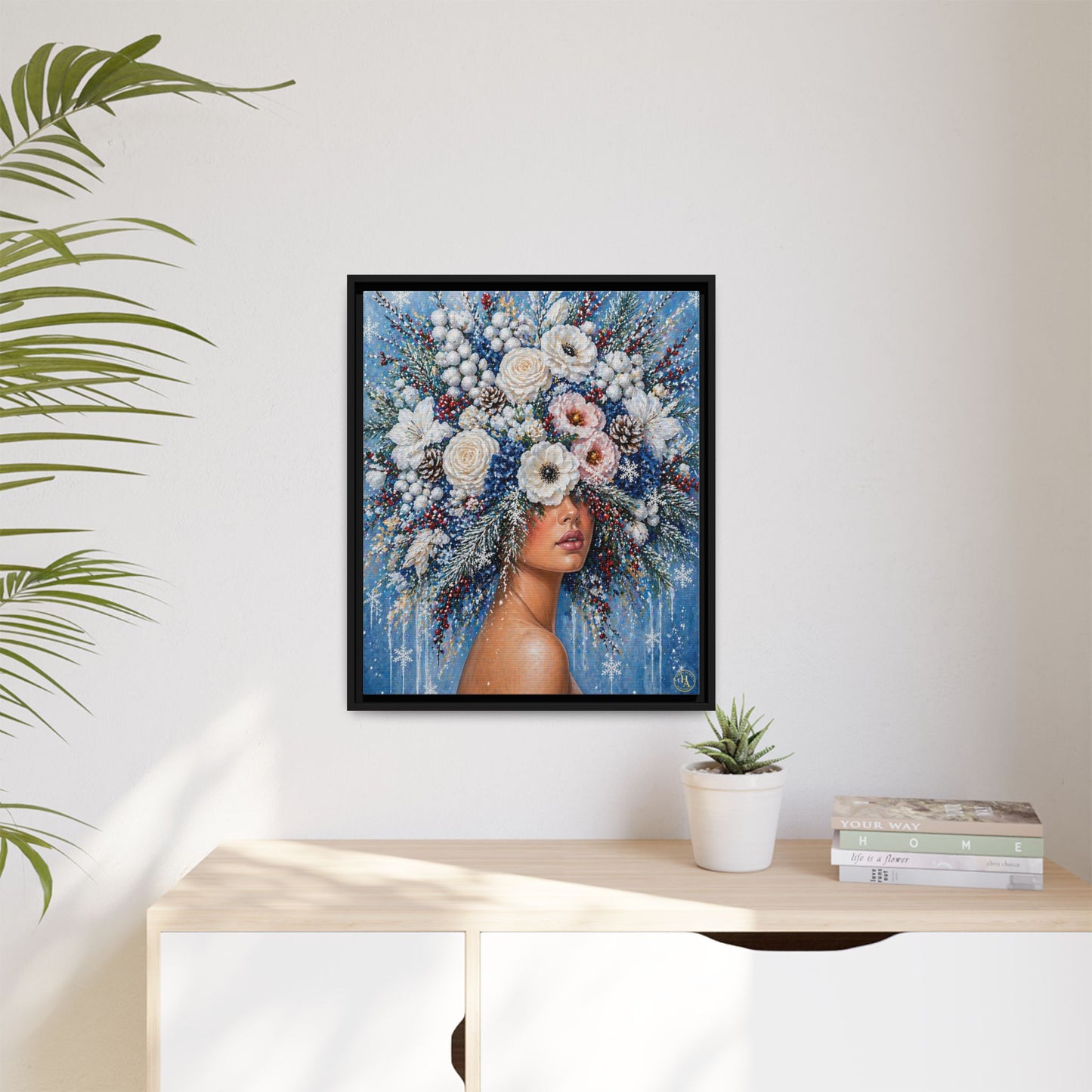 Winter’s Lady Flower – Bloomlight Reverie Framed Matte Canvas by House of Ace