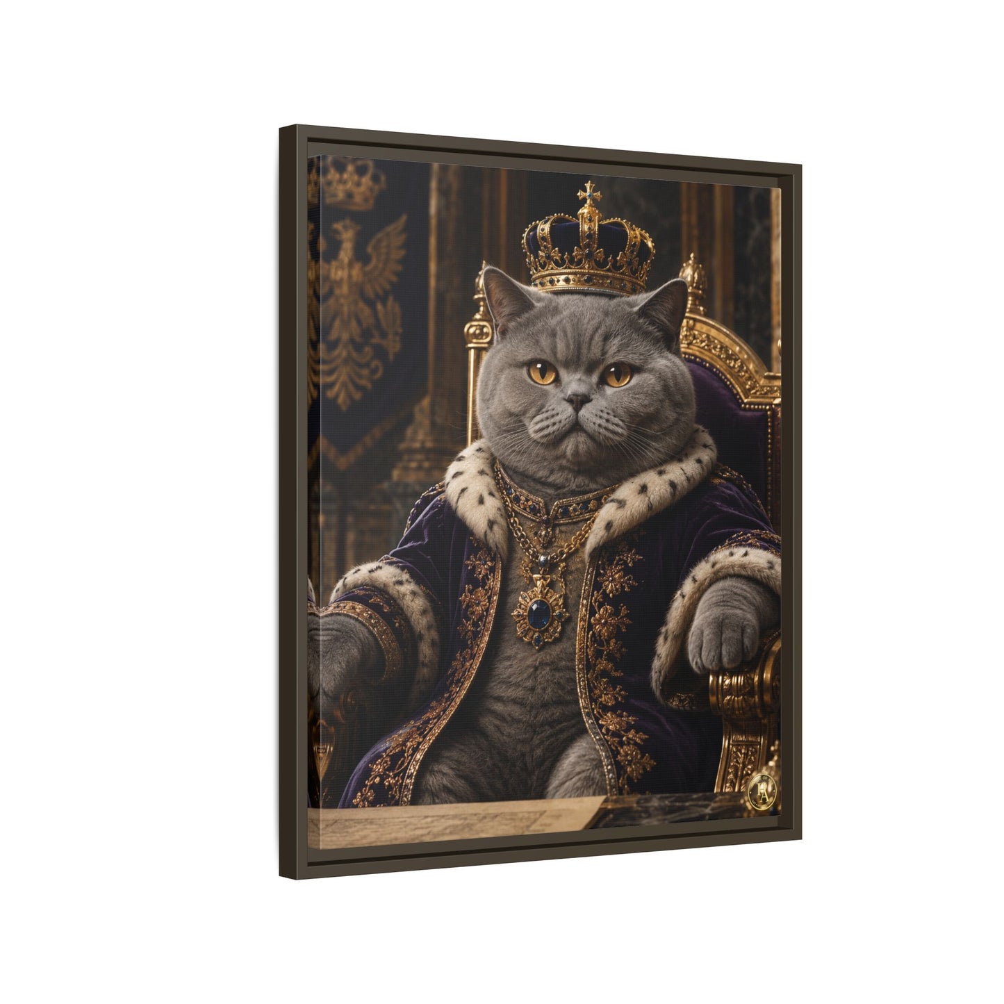 Regal British Shorthair Cat Portrait Framed Canvas — His Royal Whiskers Cat Wall Art  by House of Ace