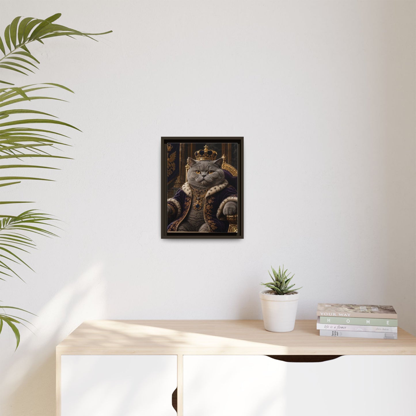 Regal British Shorthair Cat Portrait Framed Canvas — His Royal Whiskers Cat Wall Art  by House of Ace
