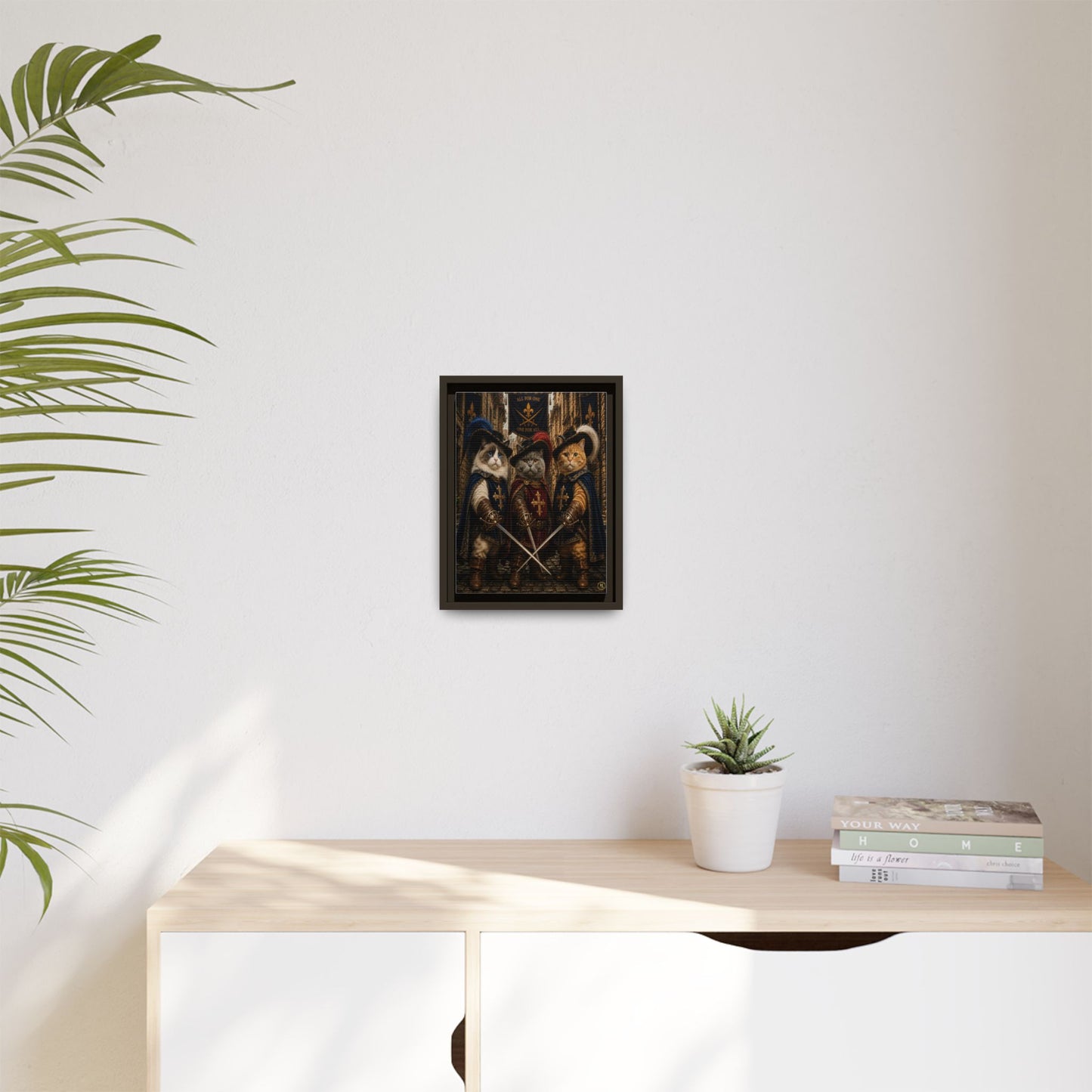 3 Musketeer Cats (The Three Musker Paws) – All for One, One for All Framed Canvas by House of Ace