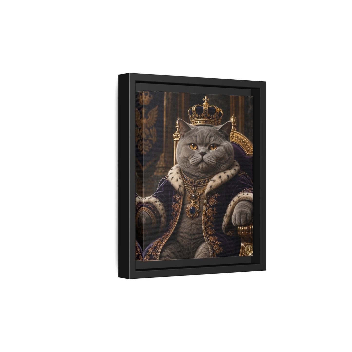 Regal British Shorthair Cat Portrait Framed Canvas — His Royal Whiskers Cat Wall Art  by House of Ace
