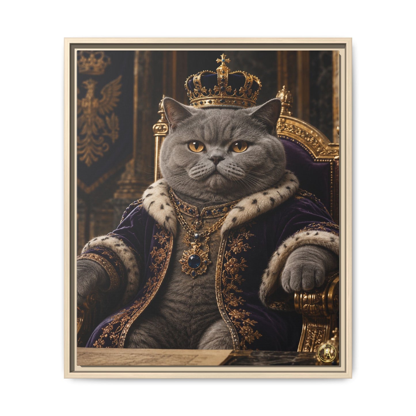 Regal British Shorthair Cat Portrait Framed Canvas — His Royal Whiskers Cat Wall Art  by House of Ace