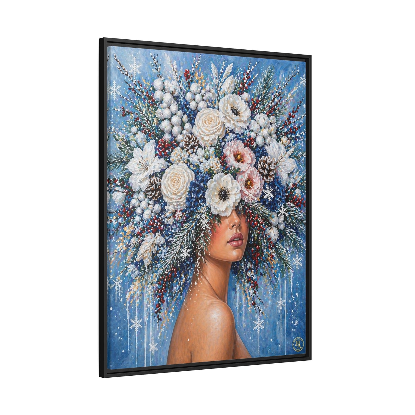 Winter’s Lady Flower – Bloomlight Reverie Framed Matte Canvas by House of Ace