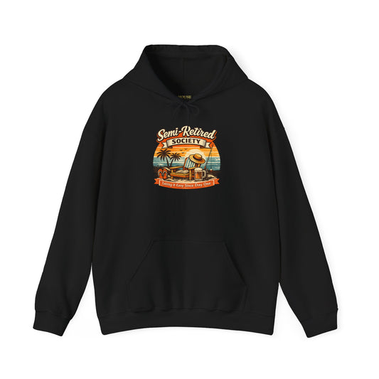 Semi-Retired Society Hoodie – Vintage Beach Retirement Sweatshirt