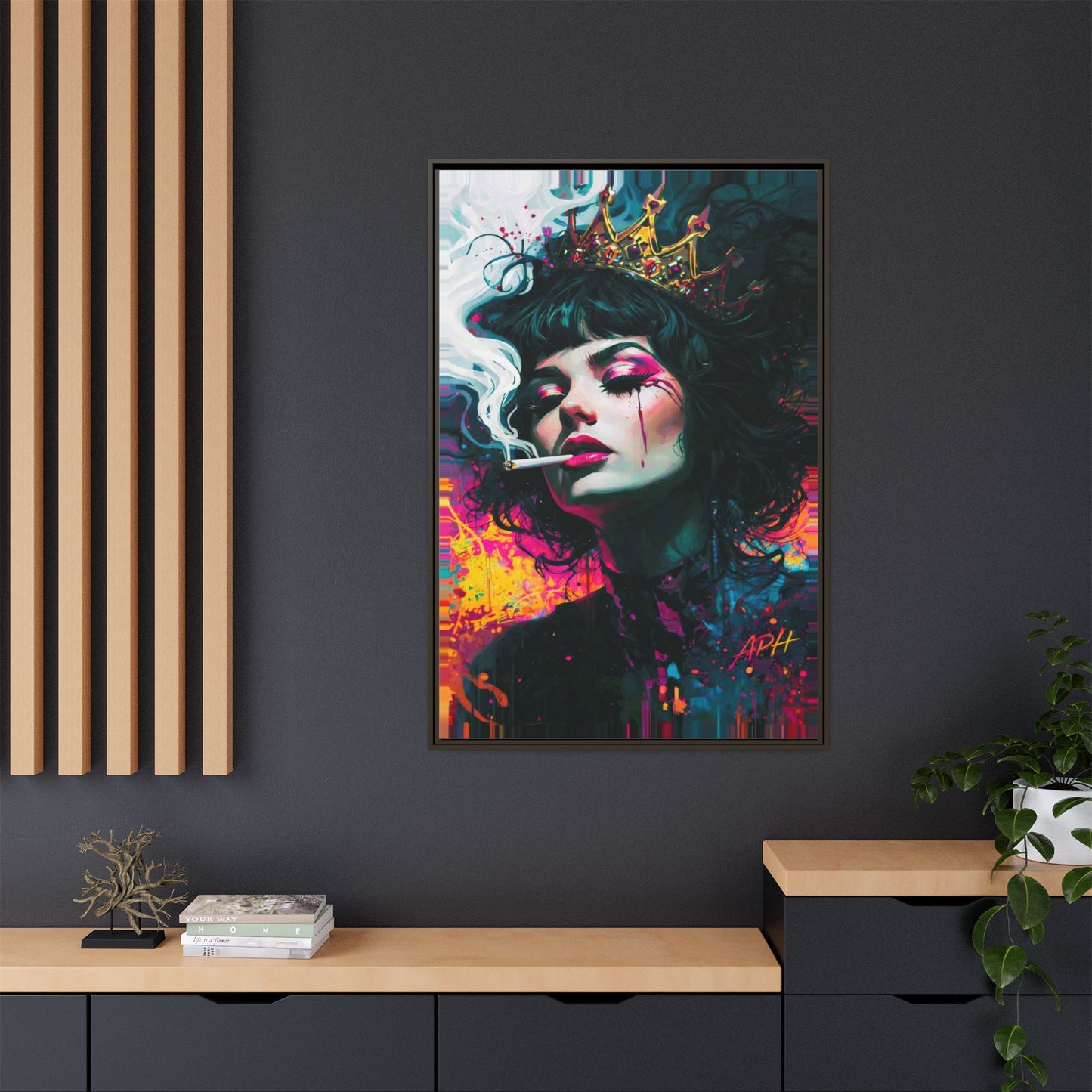 Neon Portrait Rebel Queen Art Print Neon Mirage Pop Art Framed Canvas | Colorful Fashion by House of Ace