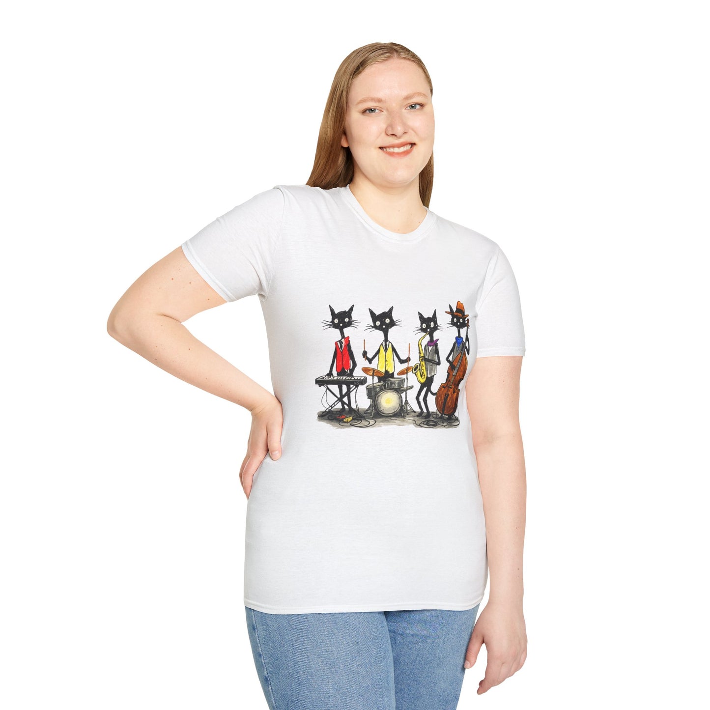 Jazz Cats Quartet Tee by House of Ace – Hand-Drawn Musician Cat Graphic Shirt