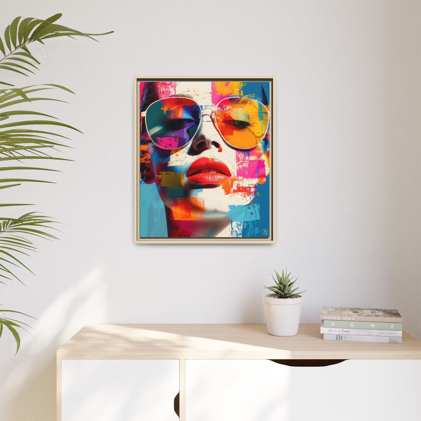 Abstract Pop Art Canvas Wall Art by House of Aces, Colourful Fashion Portrait Print, Framed Matte Canvas, Modern Statement Wall Decor