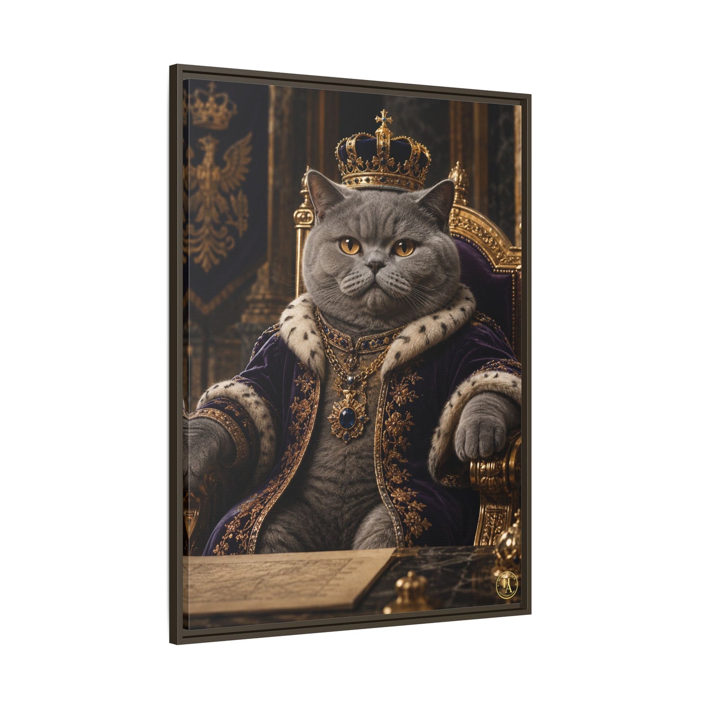 Regal British Shorthair Cat Portrait Framed Canvas — His Royal Whiskers Cat Wall Art  by House of Ace
