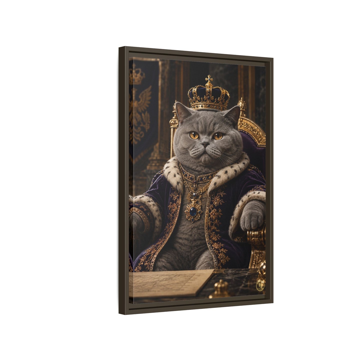 Regal British Shorthair Cat Portrait Framed Canvas — His Royal Whiskers Cat Wall Art  by House of Ace
