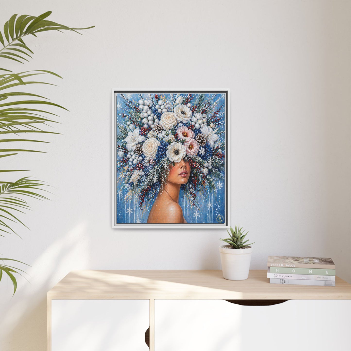 Winter’s Lady Flower – Bloomlight Reverie Framed Matte Canvas by House of Ace