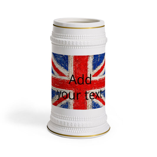 Personalised House of Ace Vintage Union Jack Beer Stein – 22oz Patriotic Ceramic Tankard