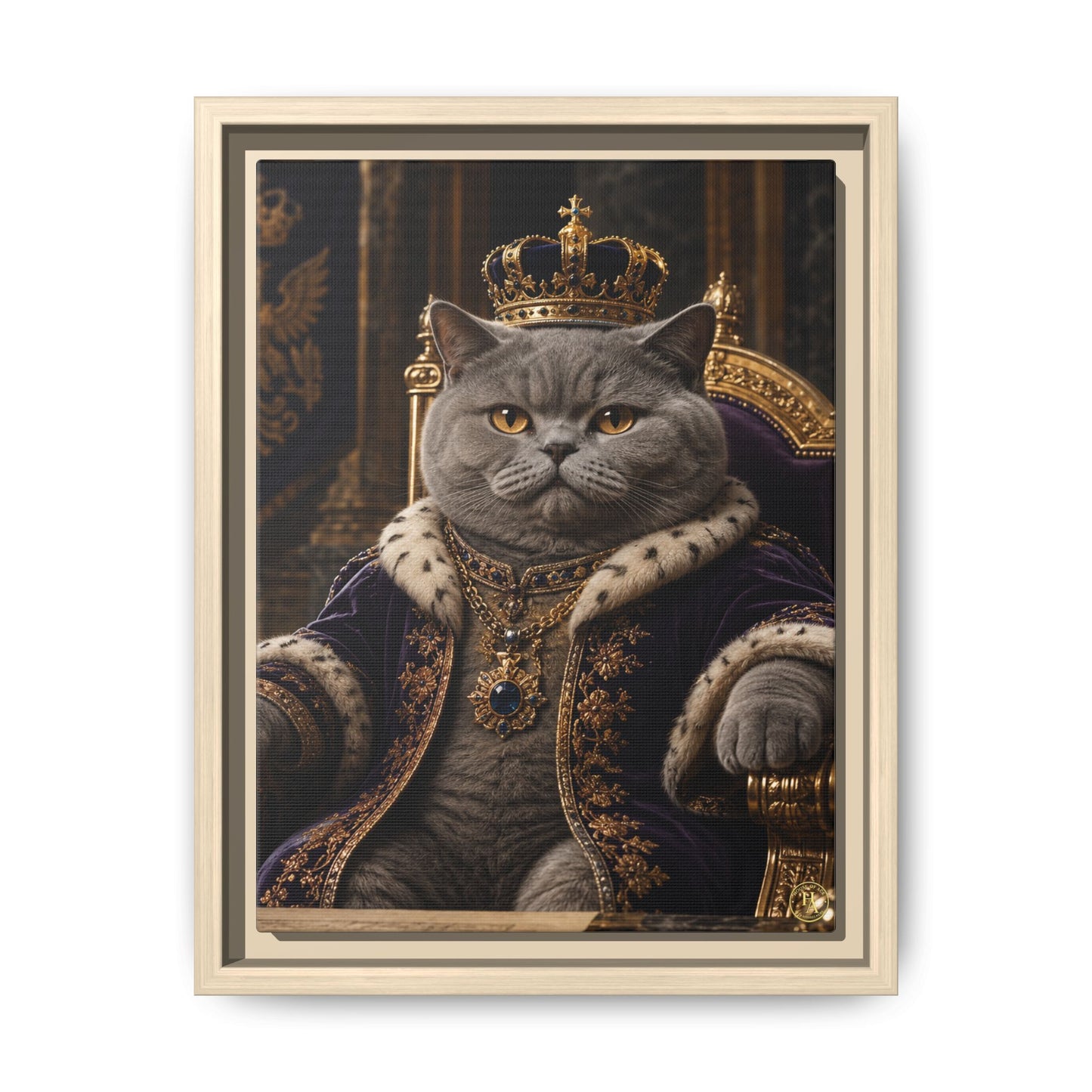 Regal British Shorthair Cat Portrait Framed Canvas — His Royal Whiskers Cat Wall Art  by House of Ace