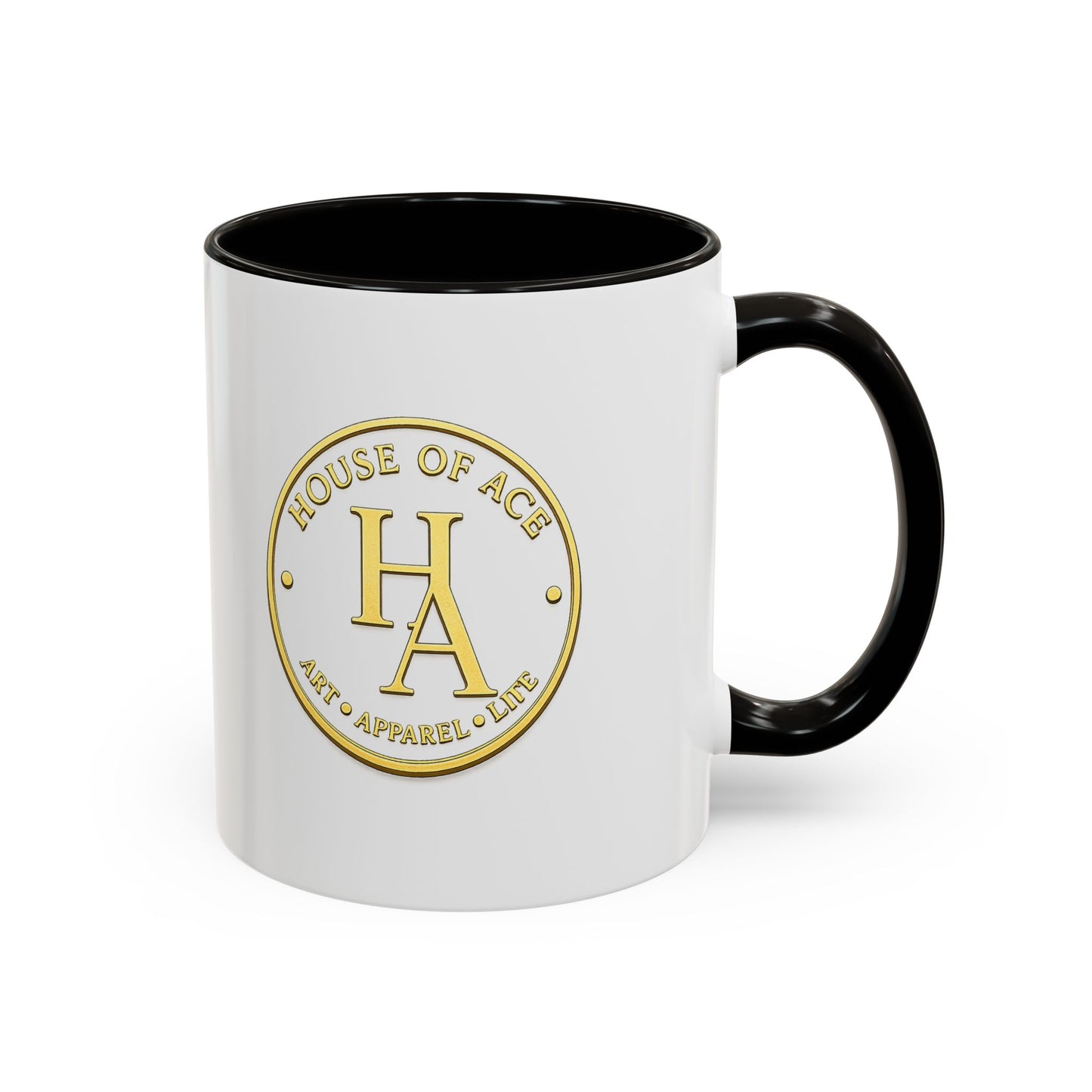 Crimson Elegance – Original Acrylic Art Accent Mug House of Aces Logo Mug — 11oz/15oz Ceramic Coffee Cup (Black Handle & Rim)