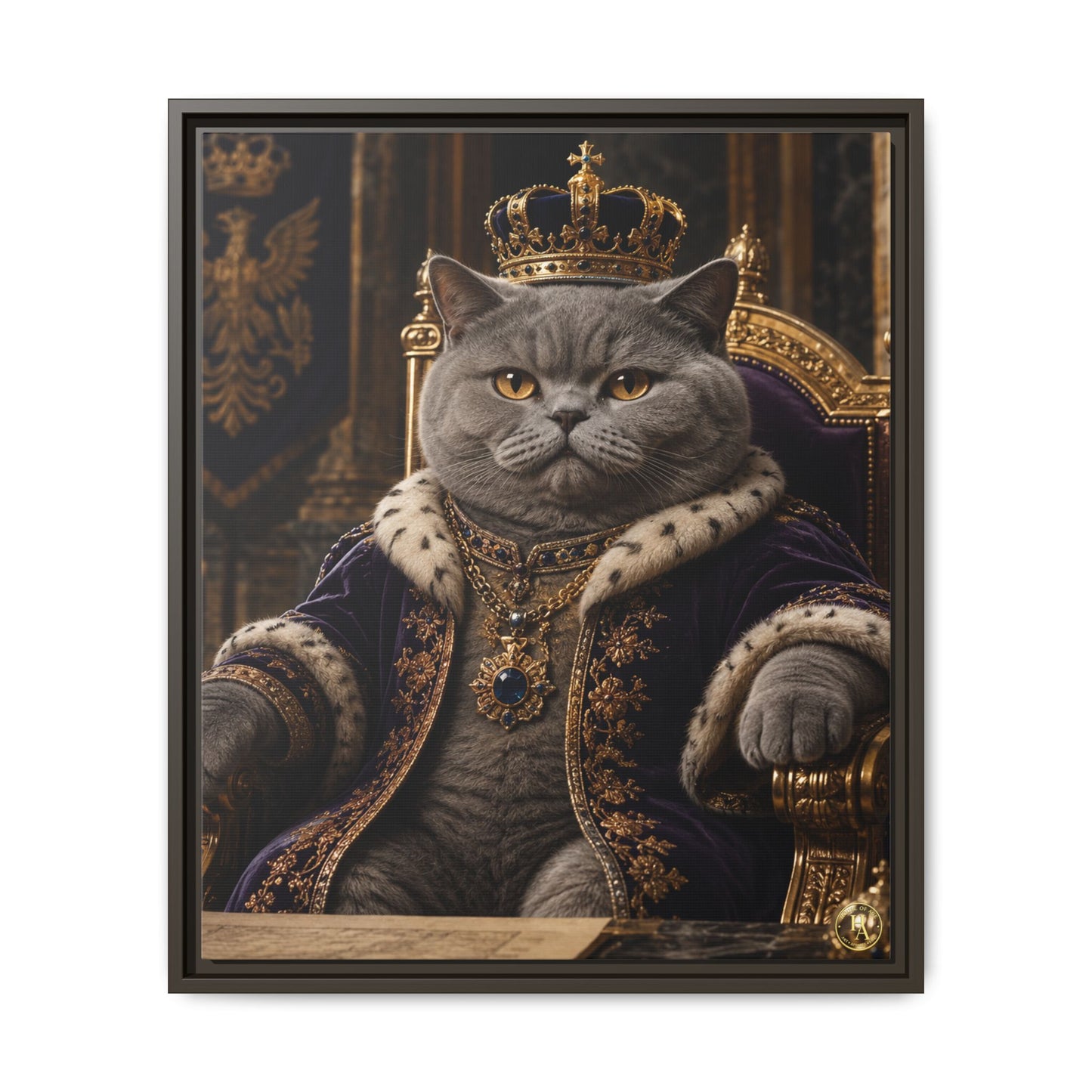 Regal British Shorthair Cat Portrait Framed Canvas — His Royal Whiskers Cat Wall Art  by House of Ace