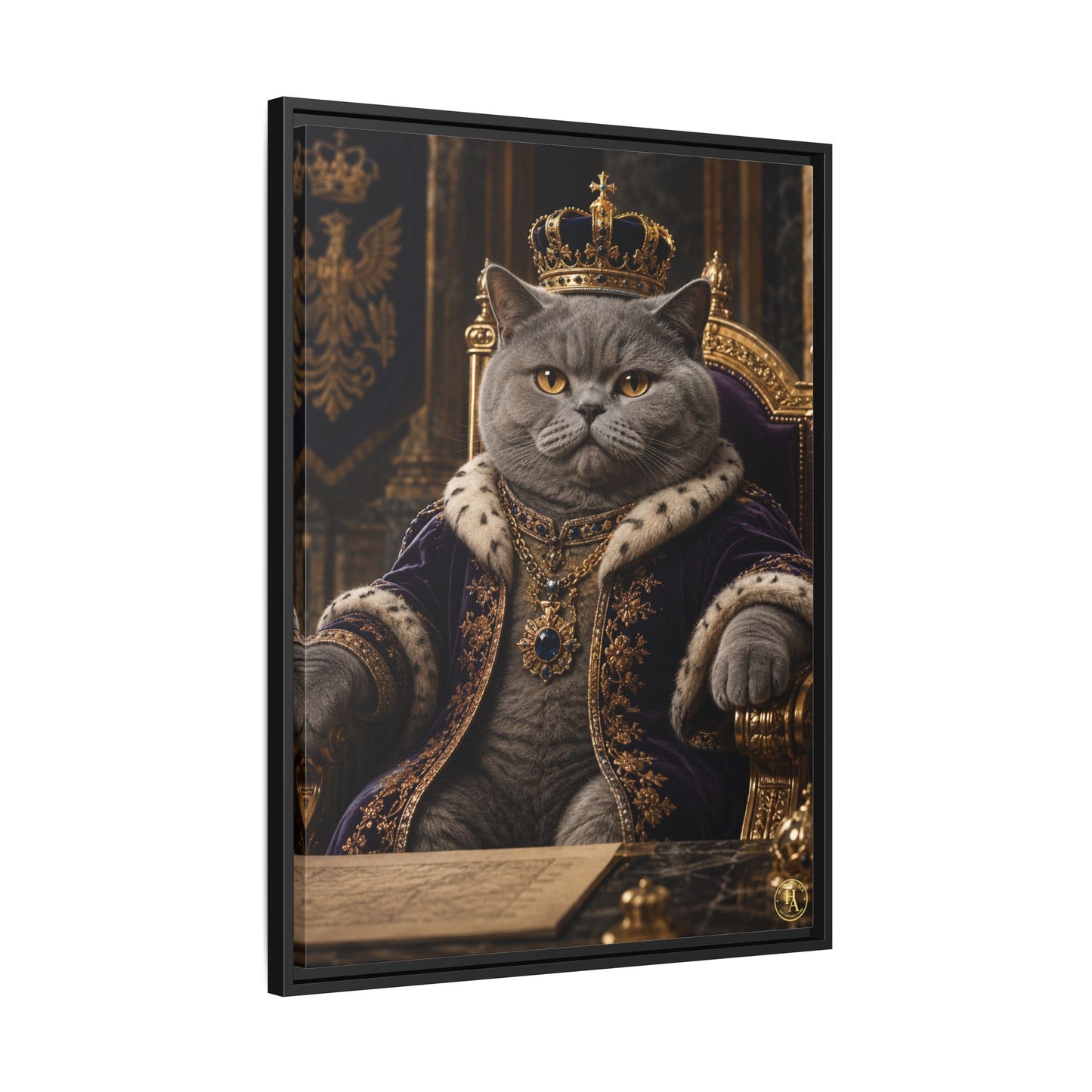 Regal British Shorthair Cat Portrait Framed Canvas — His Royal Whiskers Cat Wall Art  by House of Ace