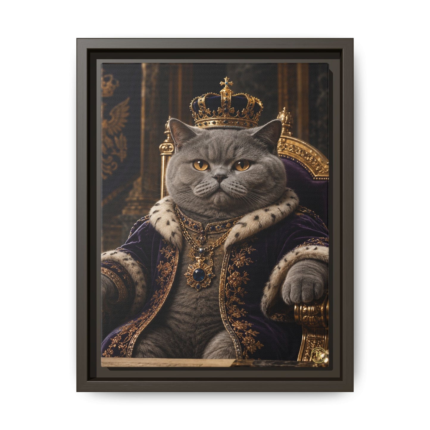 Regal British Shorthair Cat Portrait Framed Canvas — His Royal Whiskers Cat Wall Art  by House of Ace