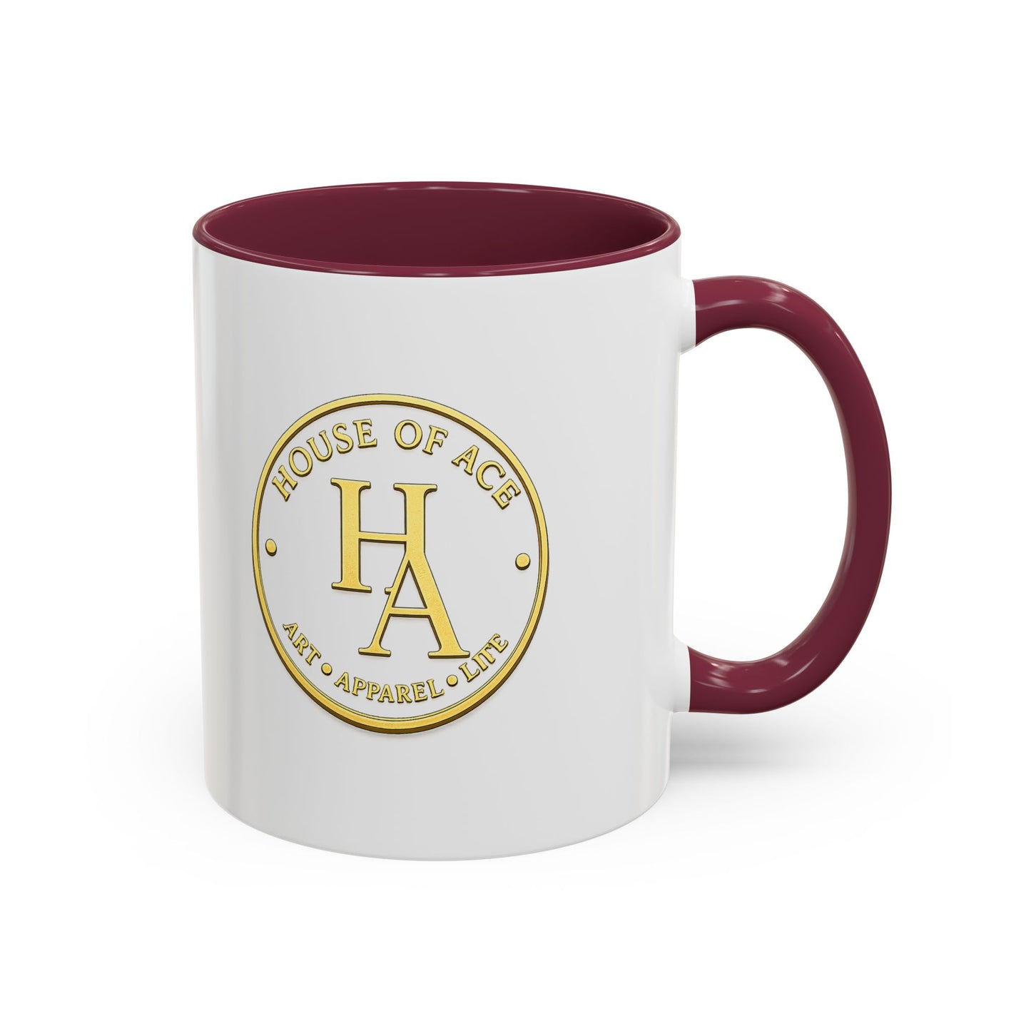 Crimson Elegance – Original Acrylic Art Accent Mug House of Aces Logo Mug — 11oz/15oz Ceramic Coffee Cup (Black Handle & Rim)