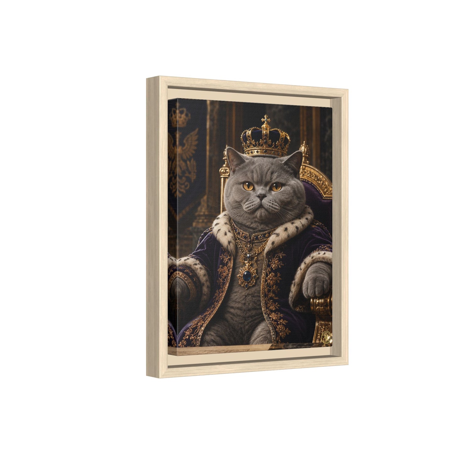 Regal British Shorthair Cat Portrait Framed Canvas — His Royal Whiskers Cat Wall Art  by House of Ace