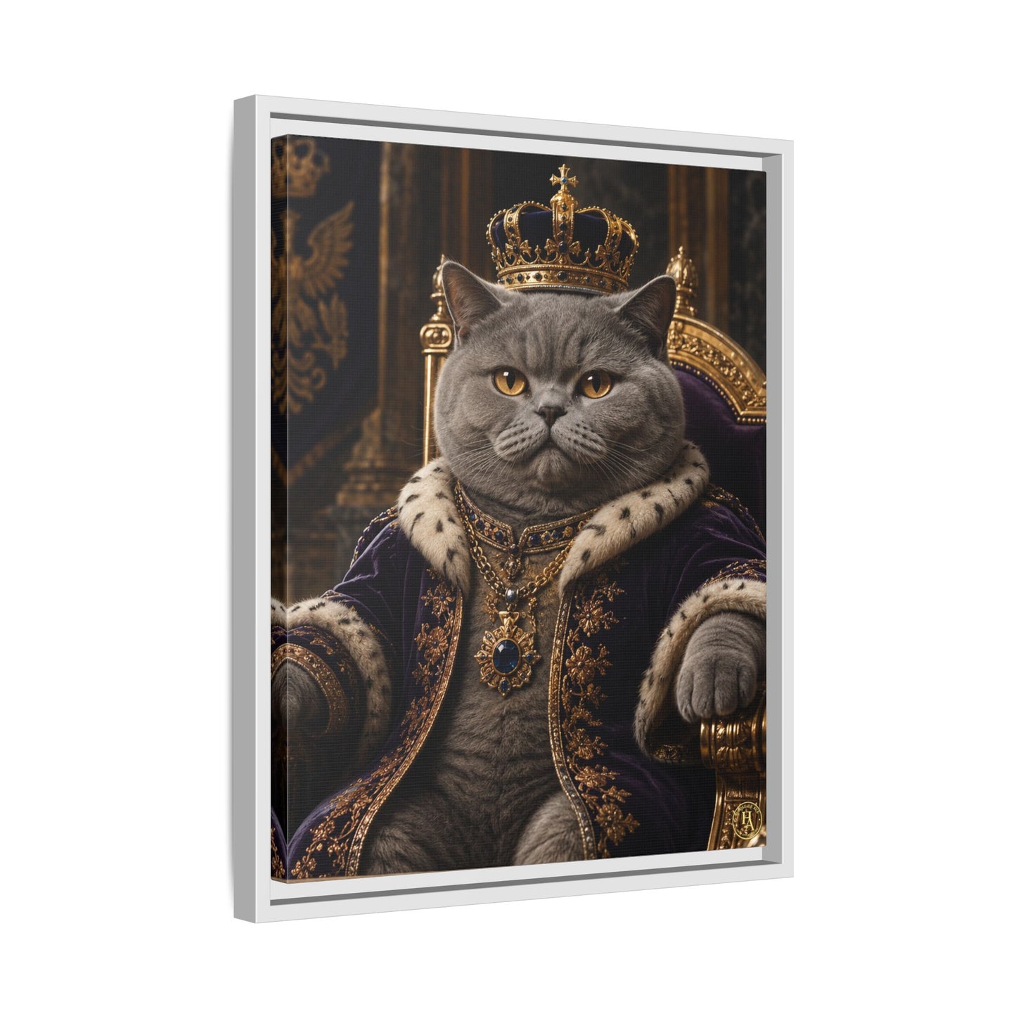 Regal British Shorthair Cat Portrait Framed Canvas — His Royal Whiskers Cat Wall Art  by House of Ace