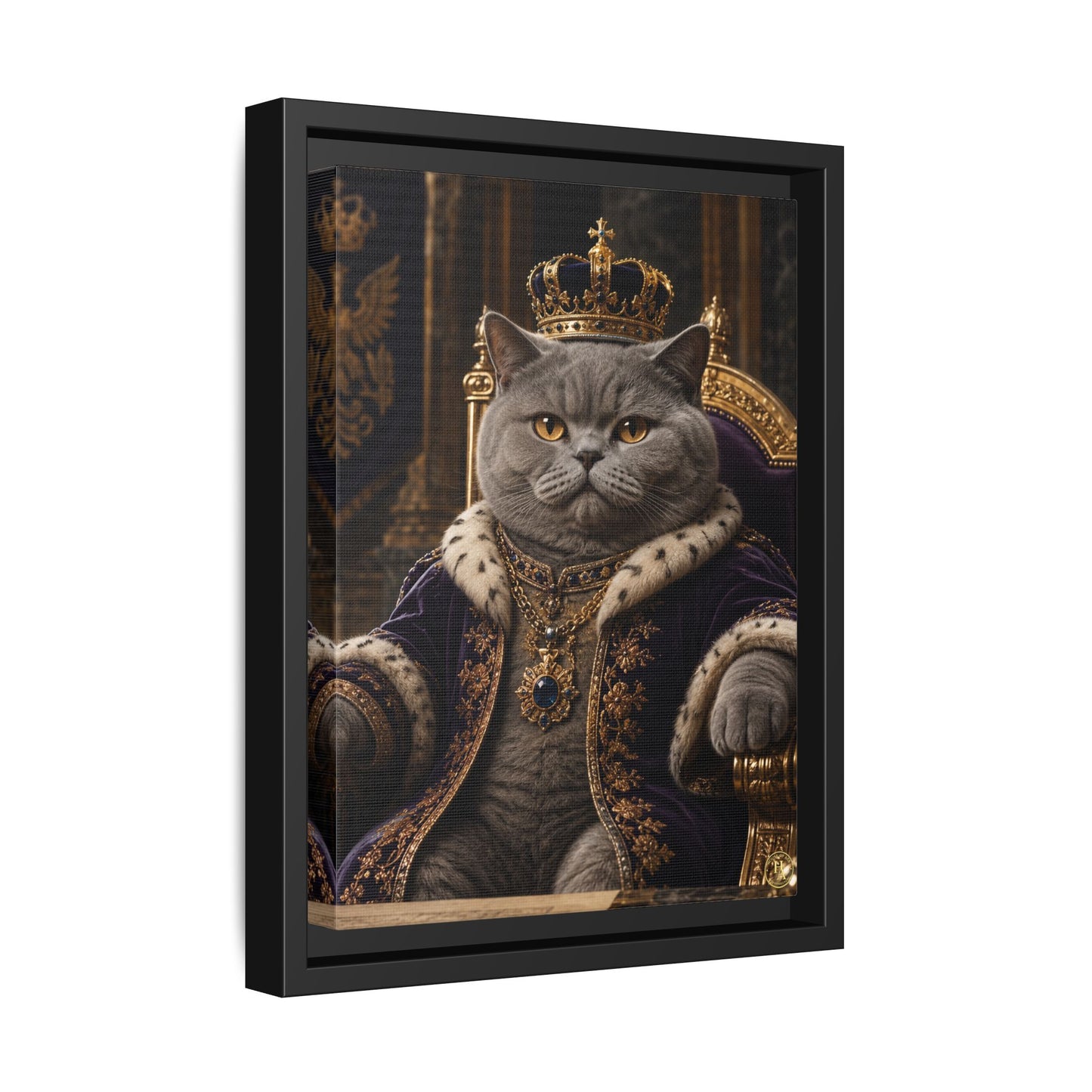 Regal British Shorthair Cat Portrait Framed Canvas — His Royal Whiskers Cat Wall Art  by House of Ace