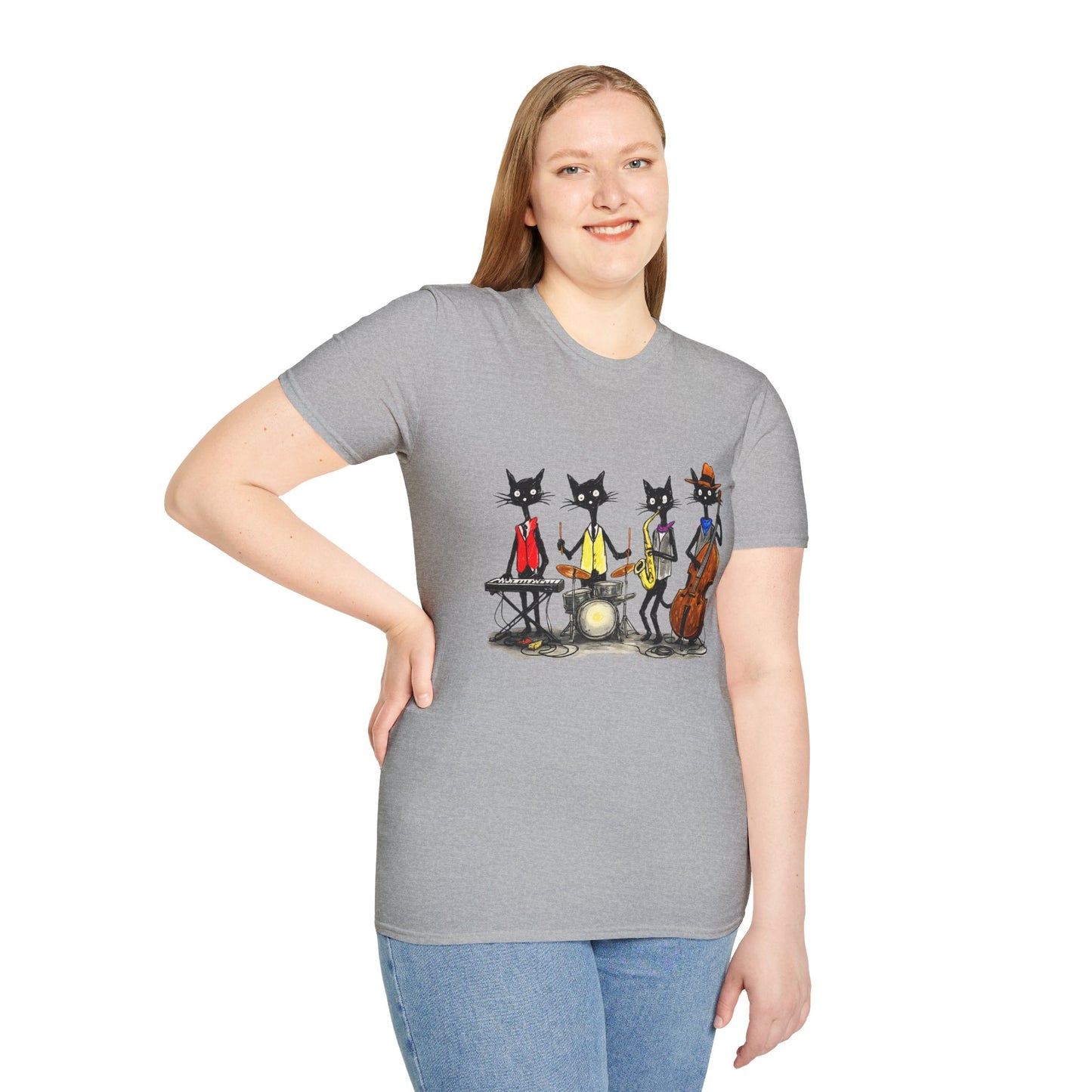 Jazz Cats Quartet Tee by House of Ace – Hand-Drawn Musician Cat Graphic Shirt